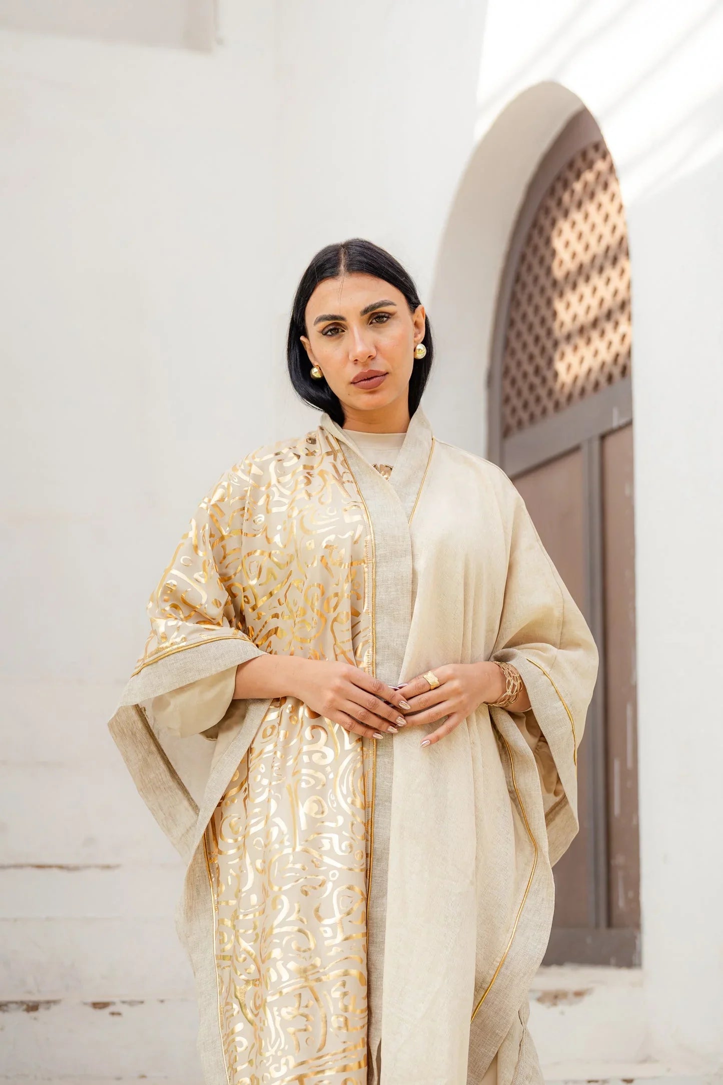 Dress Code - Golden Linen Kaftan - Beige 5