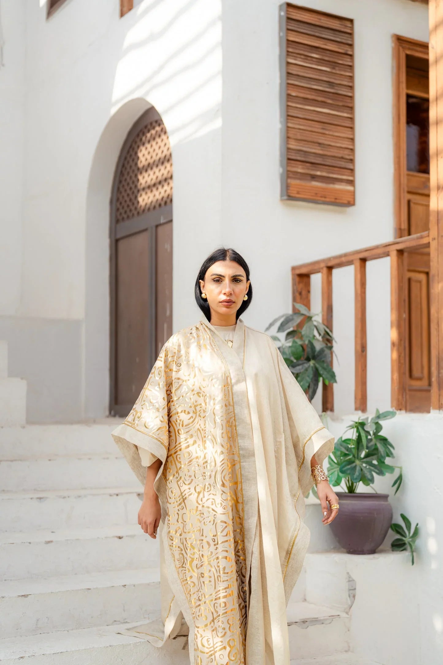 Dress Code - Golden Linen Kaftan - Beige 8