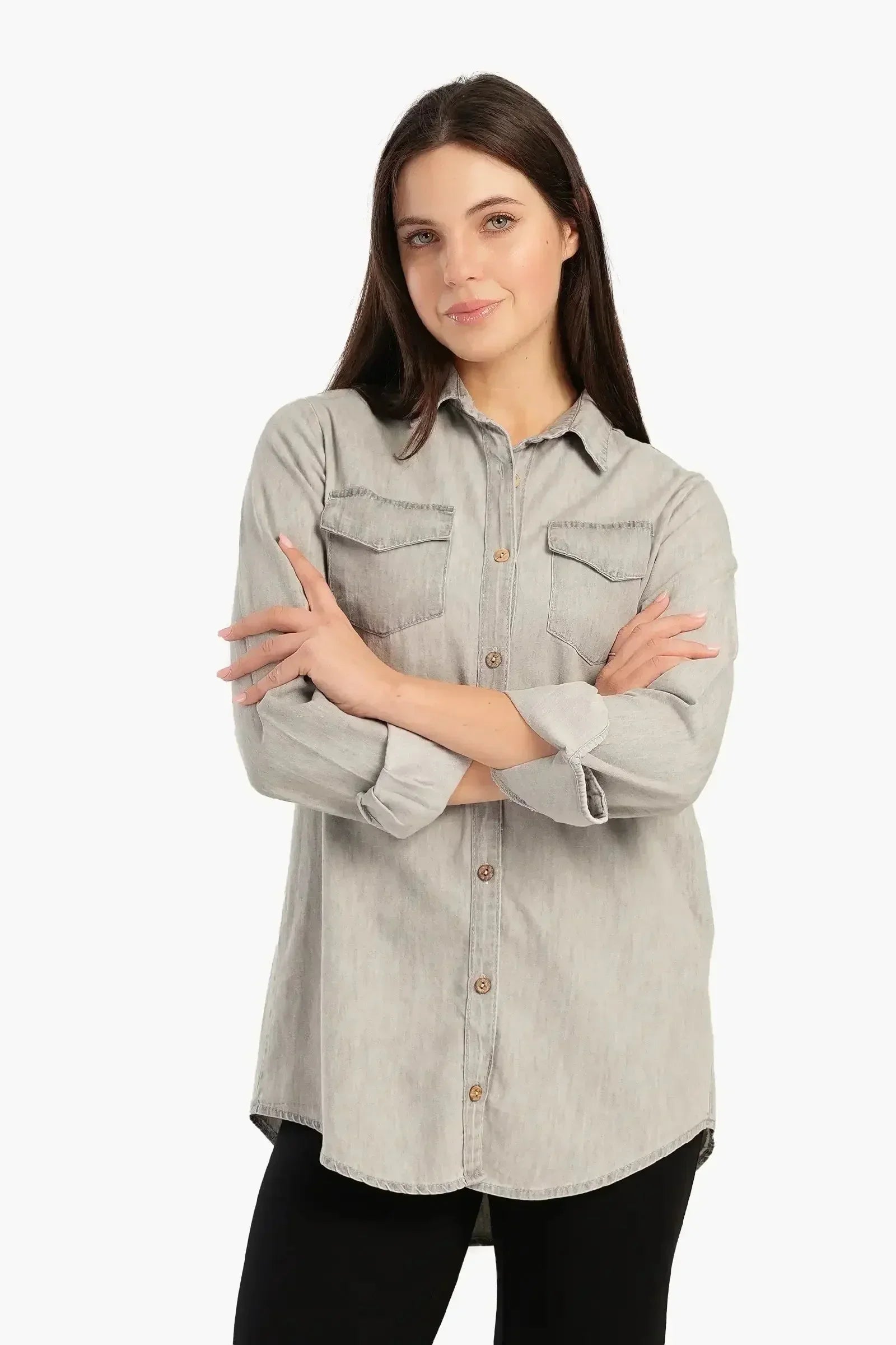 Carina - Denim Shirt with Flap Pockets 1
