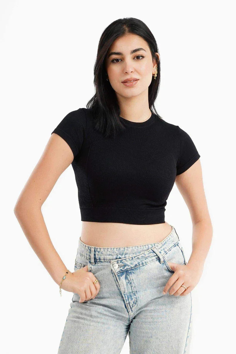 Carina - Short Sleeves Cropped Top 1