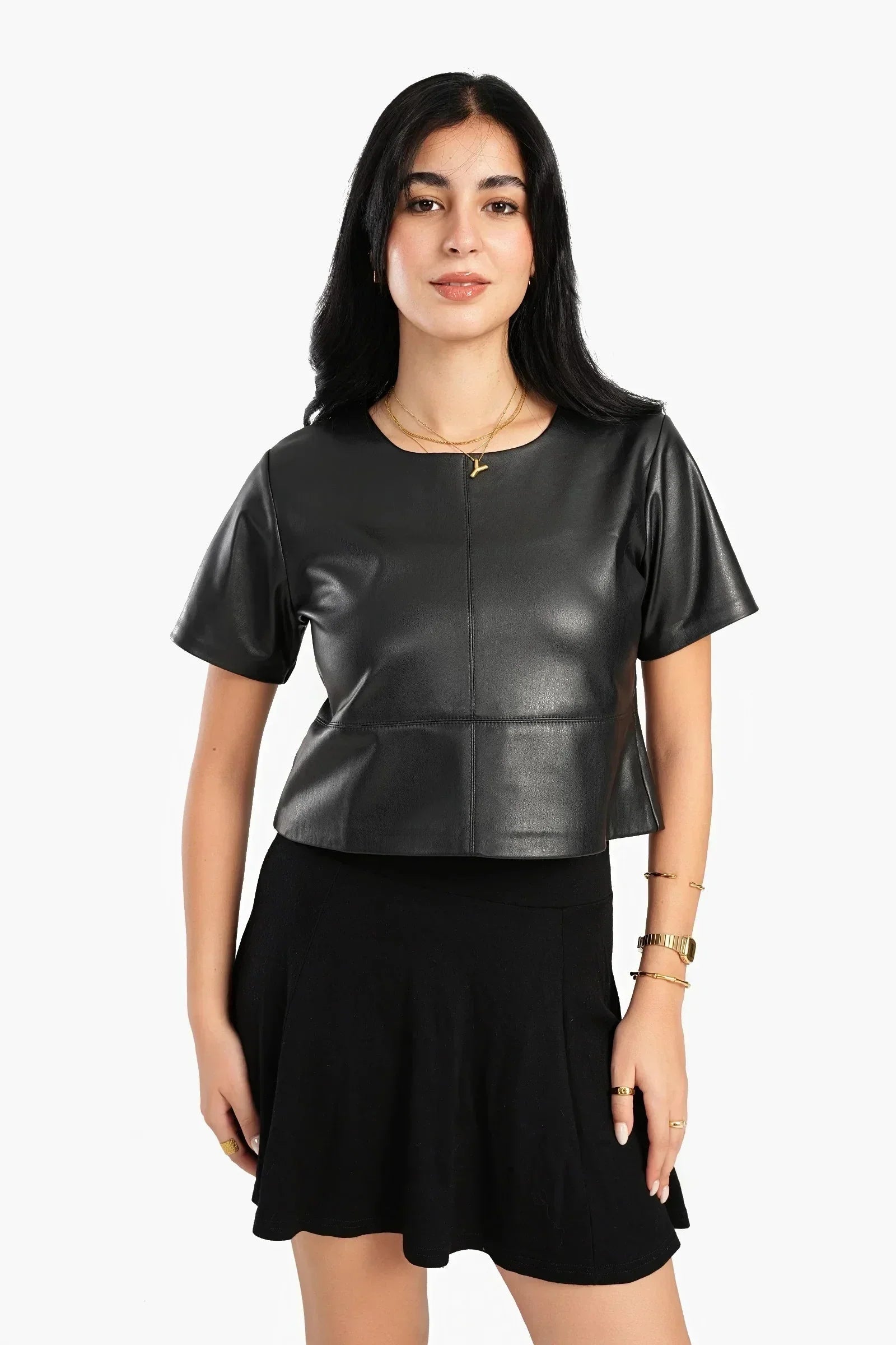 Carina - Short Sleeves Leather Top 2