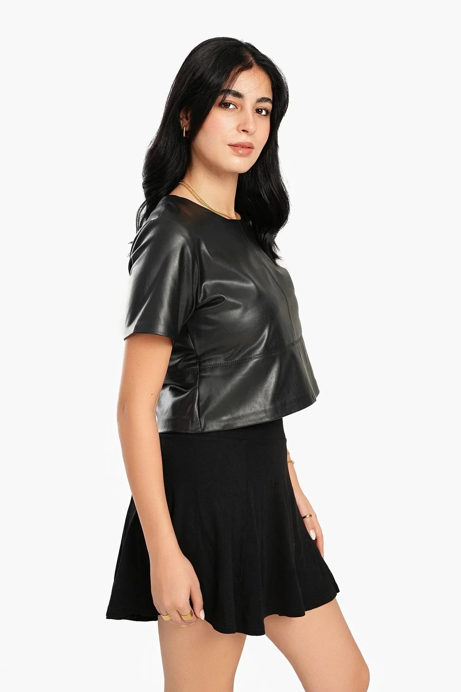 Carina - Short Sleeves Leather Top 3