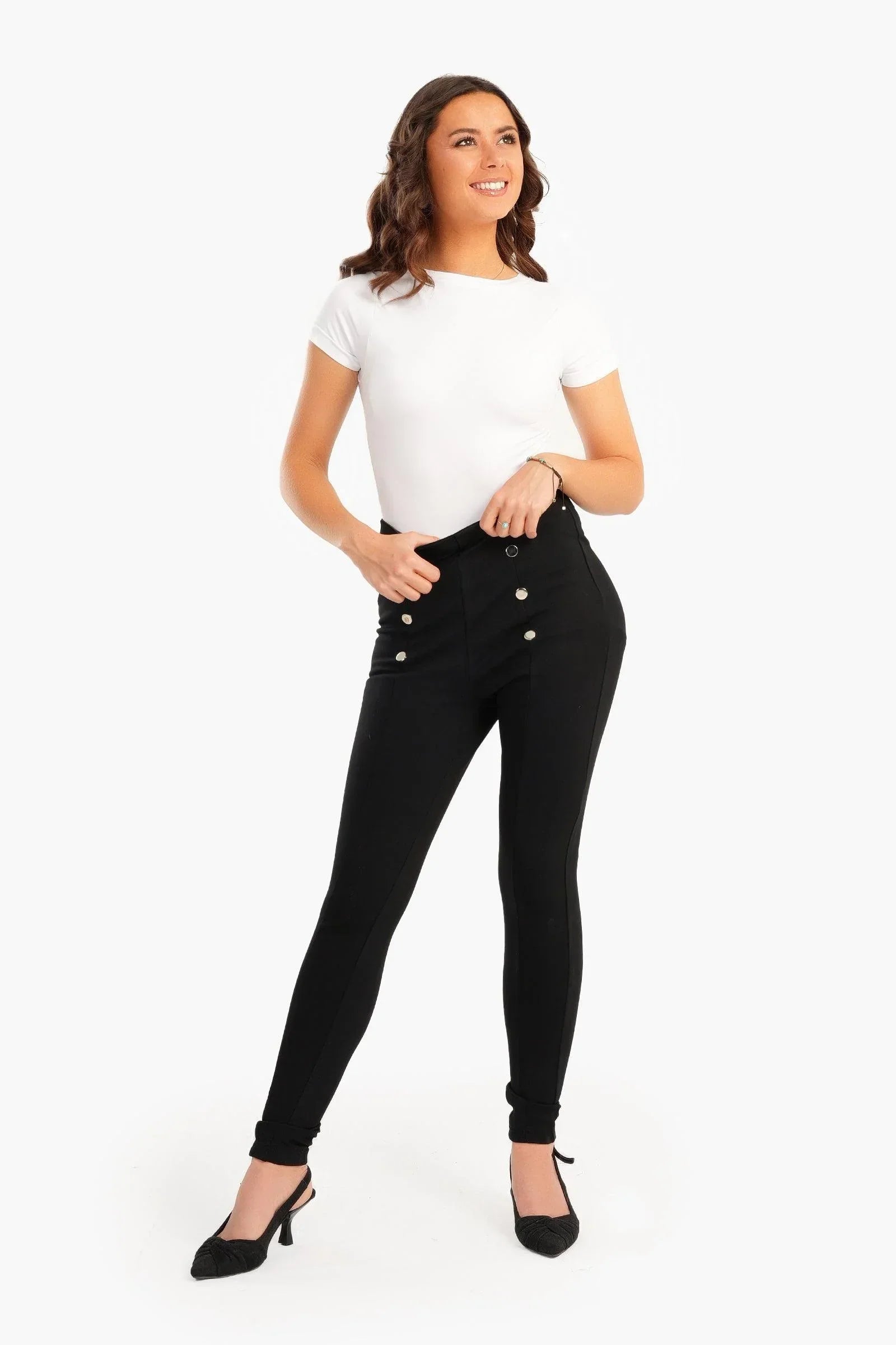 Clue - Black Leggings with Front Buttons 2