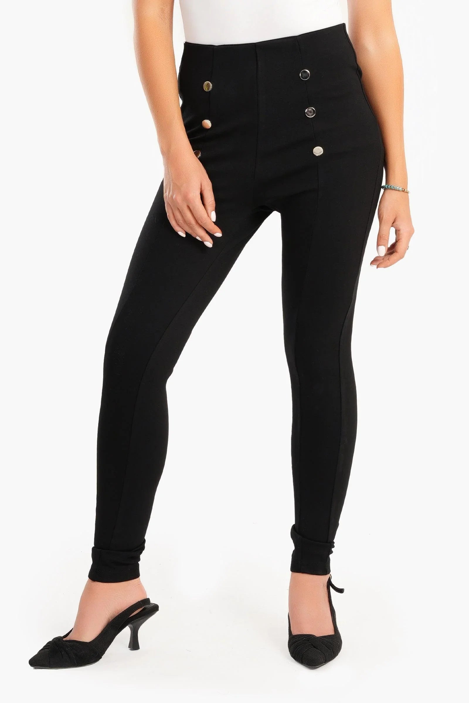 Clue - Black Leggings with Front Buttons 1