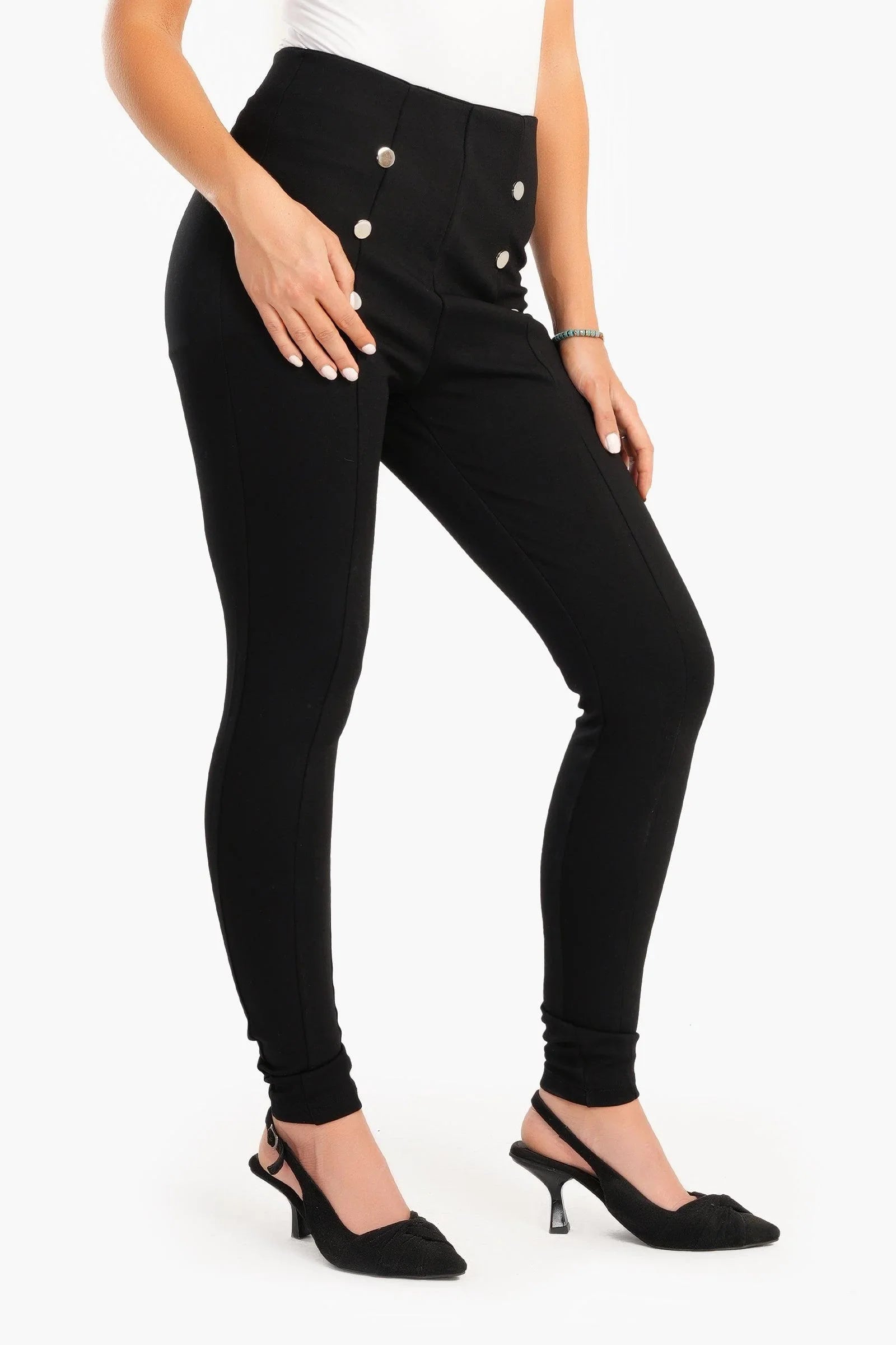 Clue - Black Leggings with Front Buttons 3