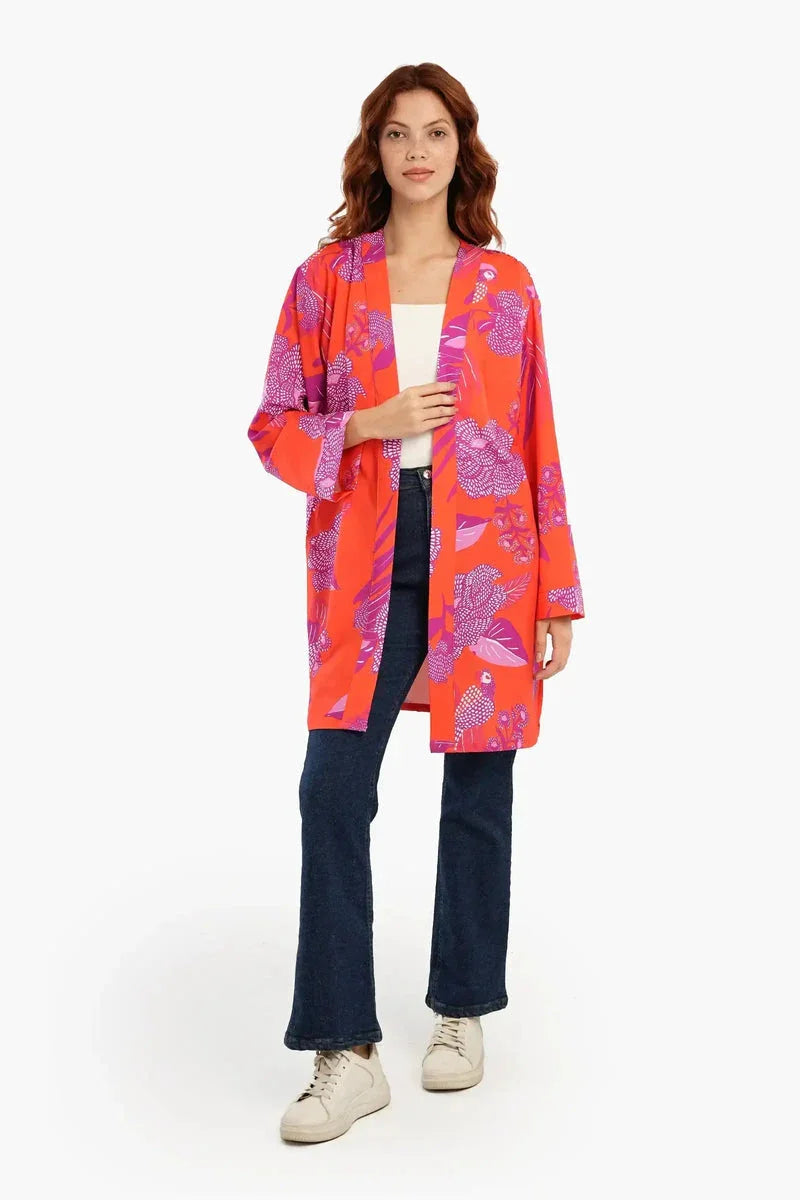 Carina - Orange Kimono with Purple Print 5