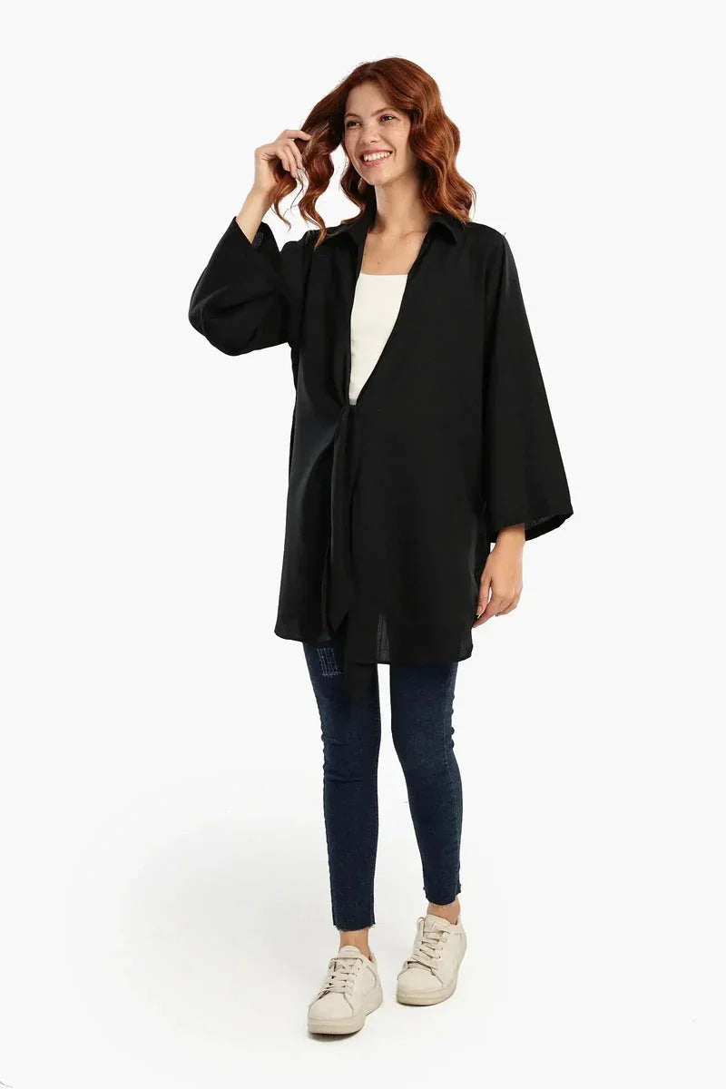 Carina - Black Kimono with Front Tie 5