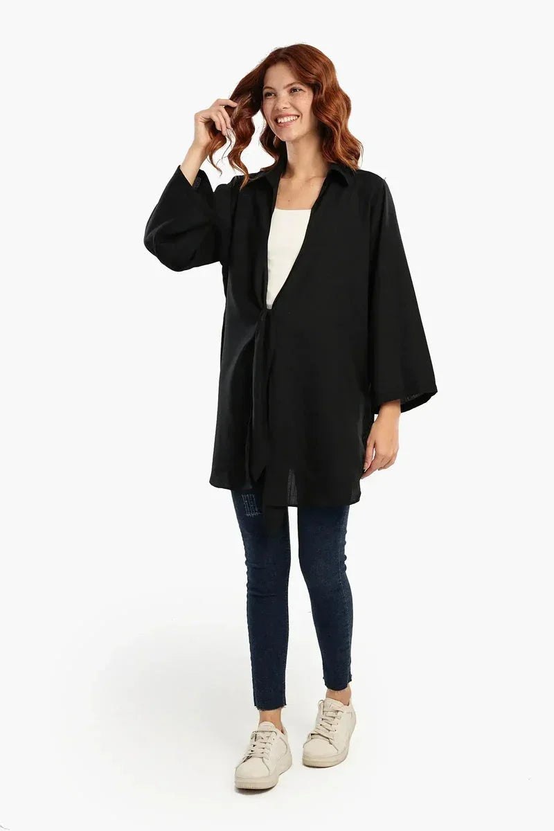 Black Kimono with Front Tie - Carina 5