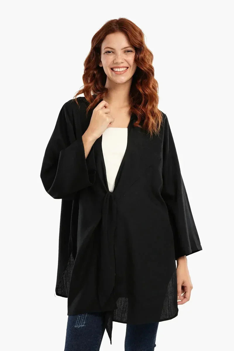 Black Kimono with Front Tie - Carina 2