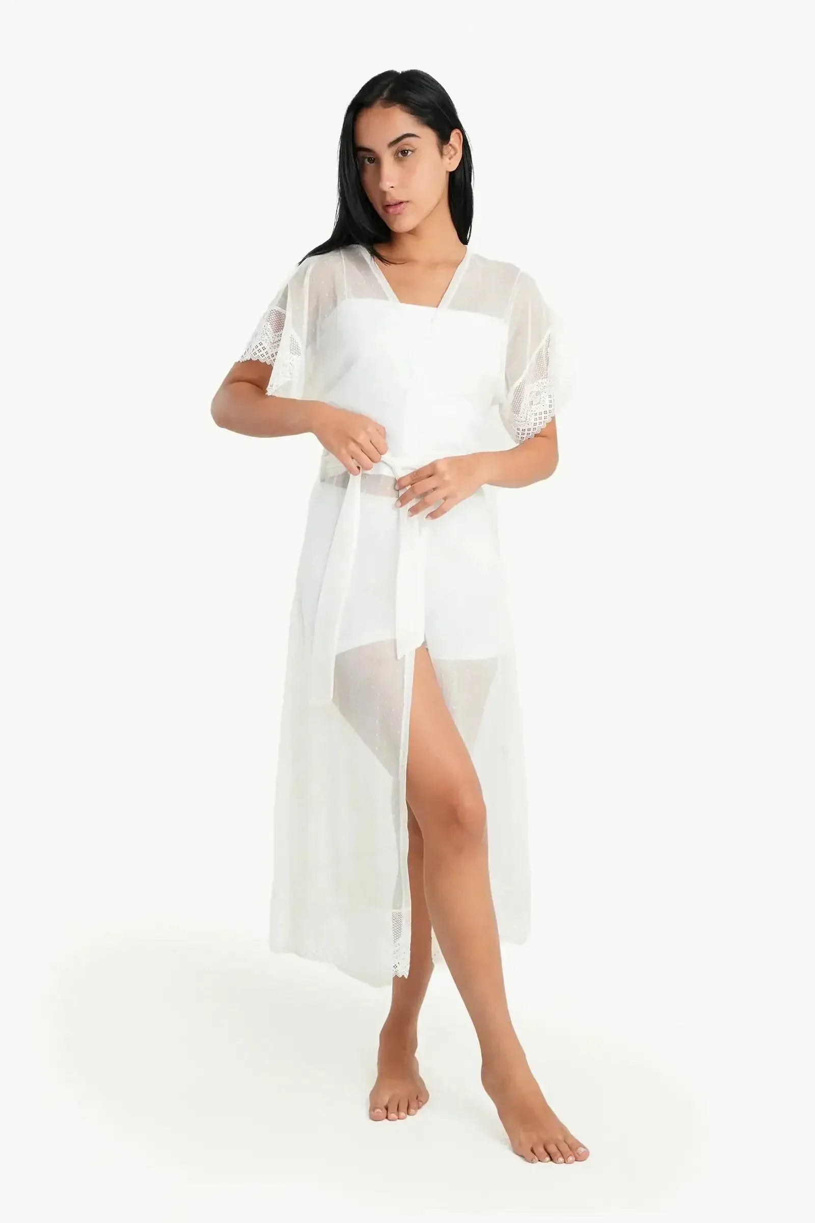 Carina - Organza Dotted Robe with Lace 6