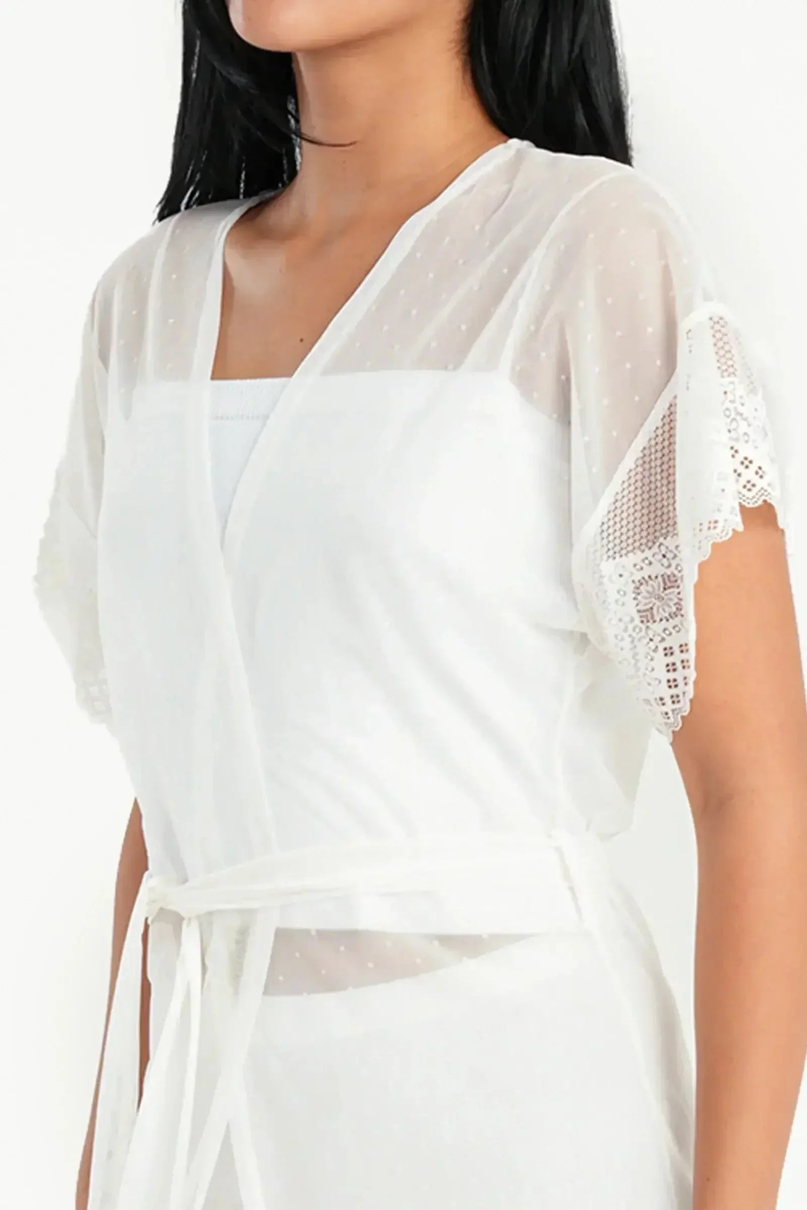 Carina - Organza Dotted Robe with Lace 3