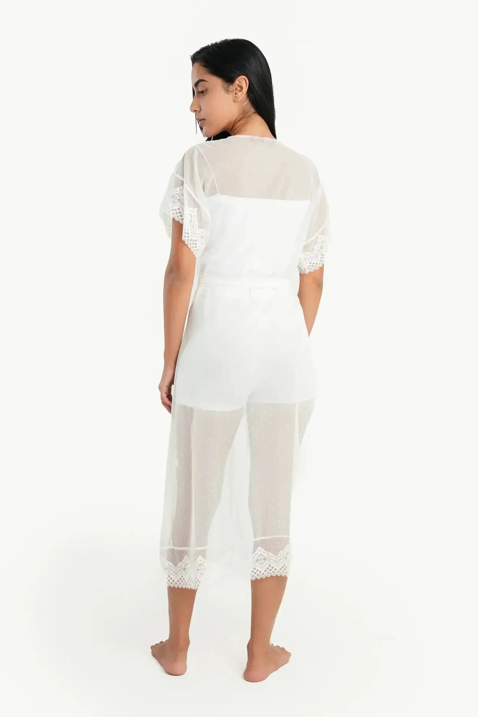 Carina - Organza Dotted Robe with Lace 2