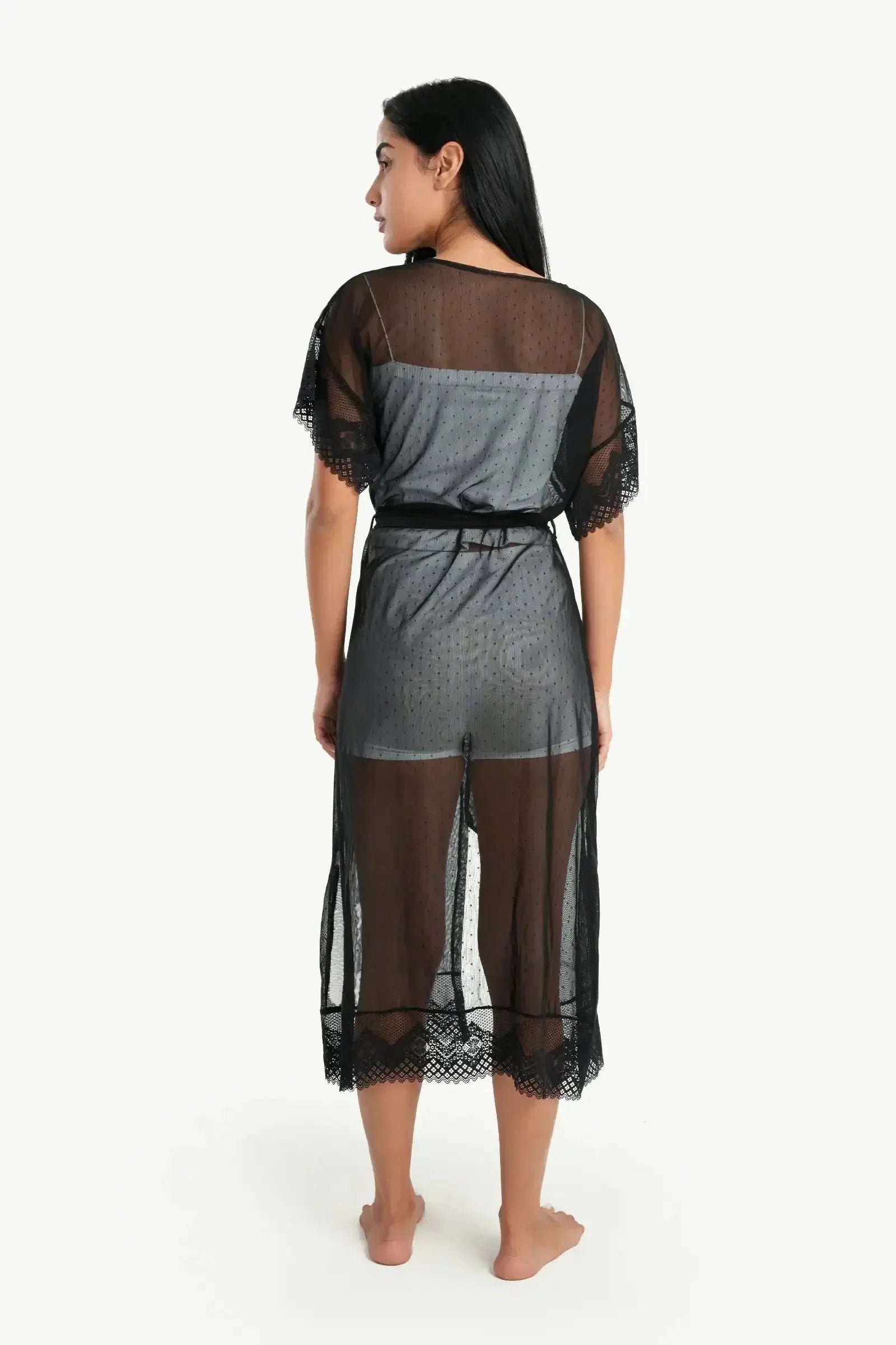 Carina - Organza Dotted Robe with Lace 5