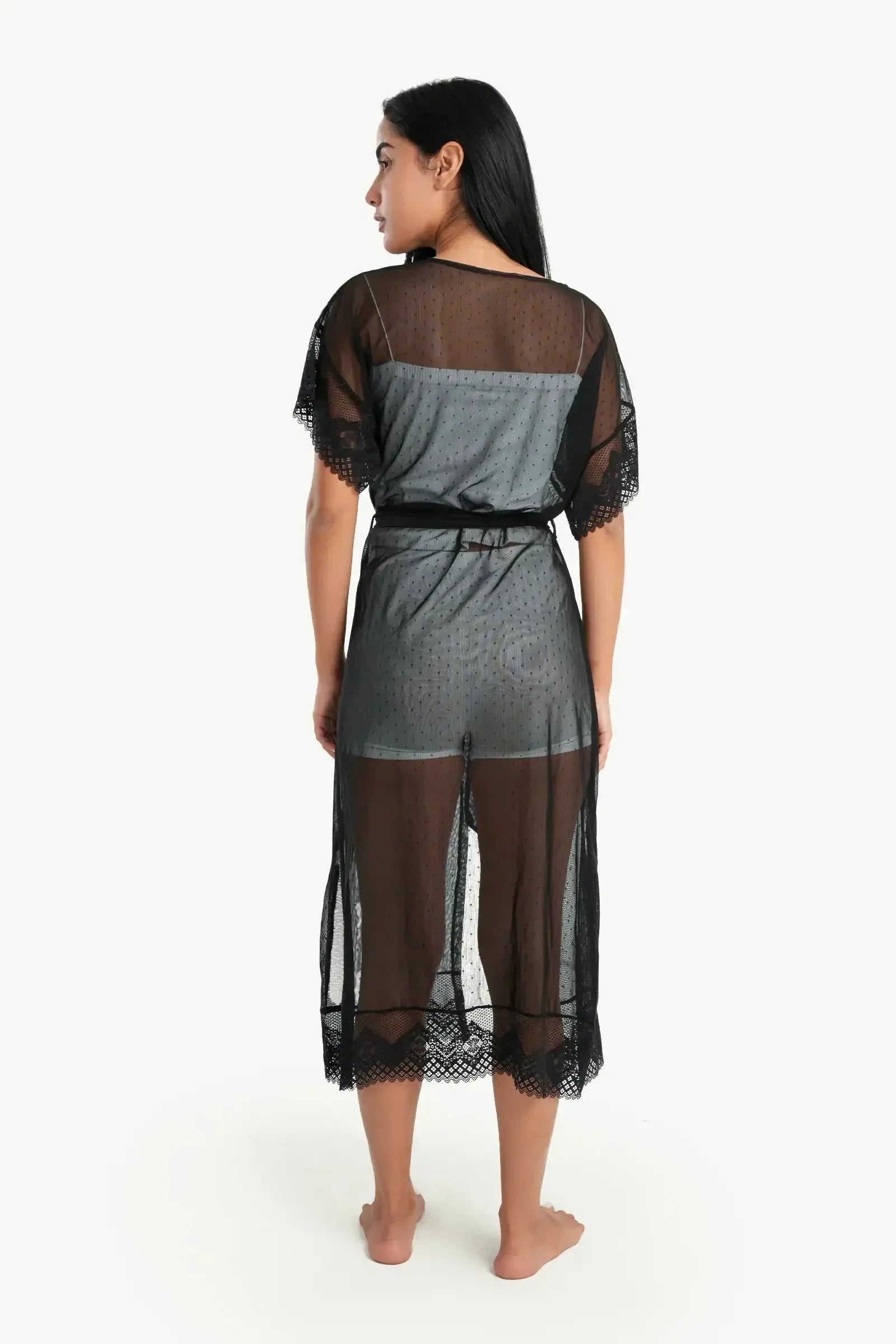 Carina - Organza Dotted Robe with Lace 5