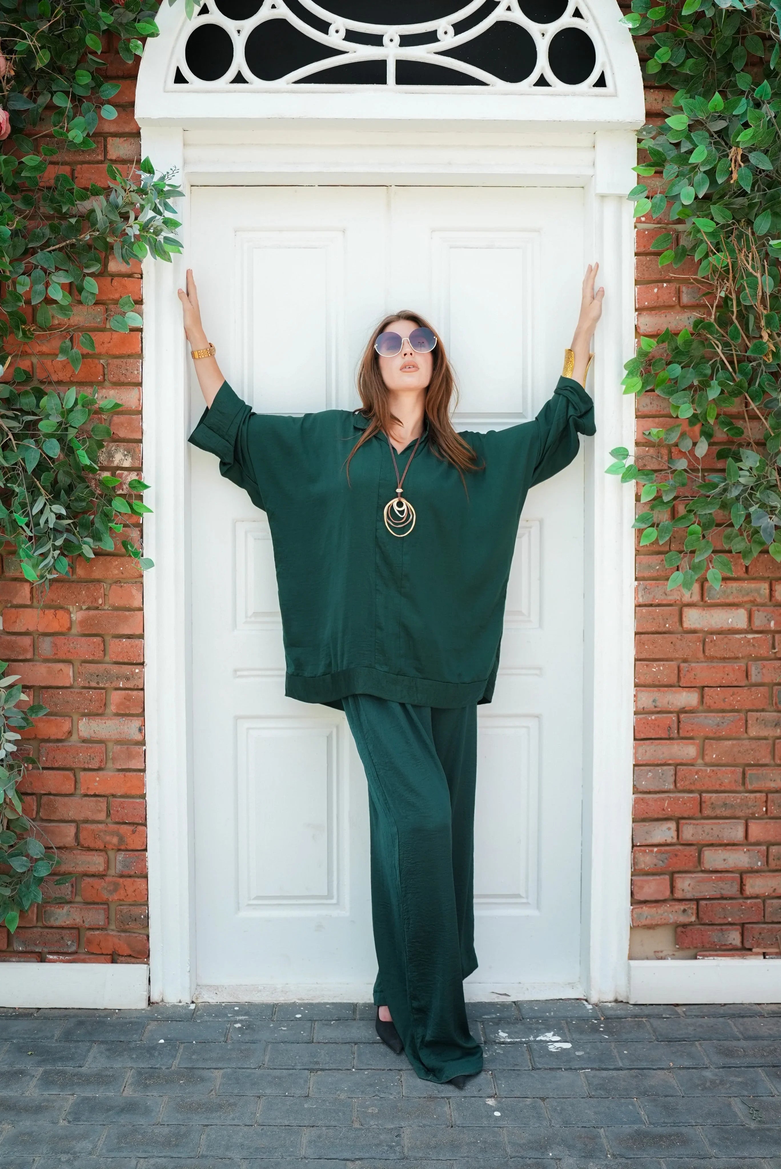 Dress Code - silk dark green set 2