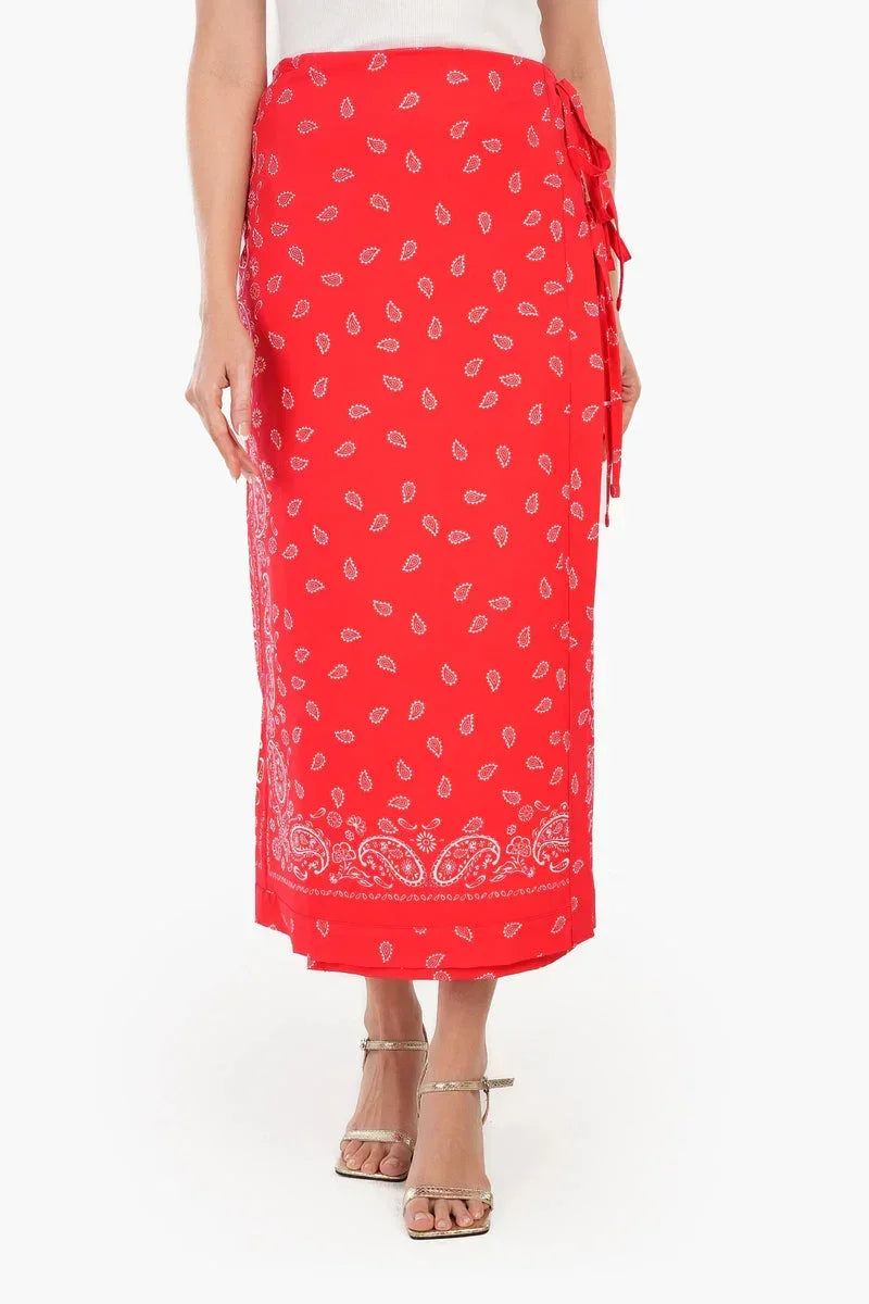 Printed Red Wrap Skirt - Carina 1