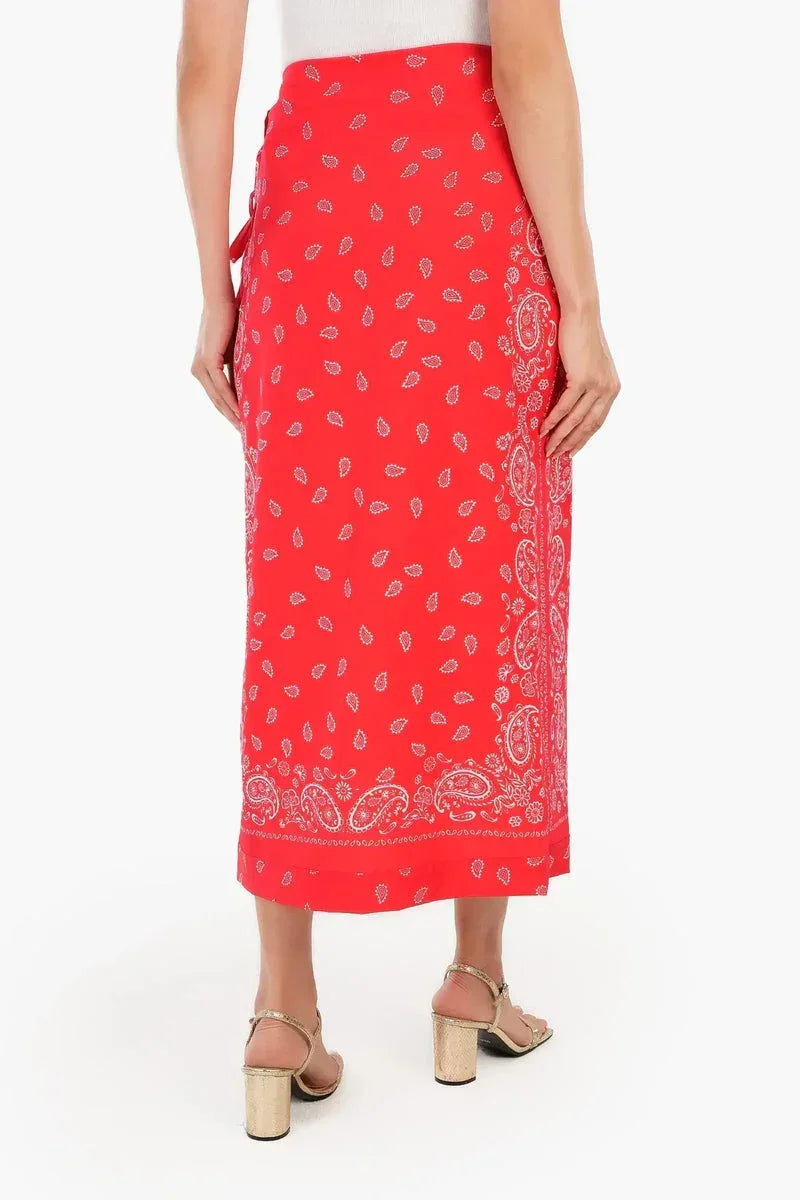 Printed Red Wrap Skirt - Carina 3