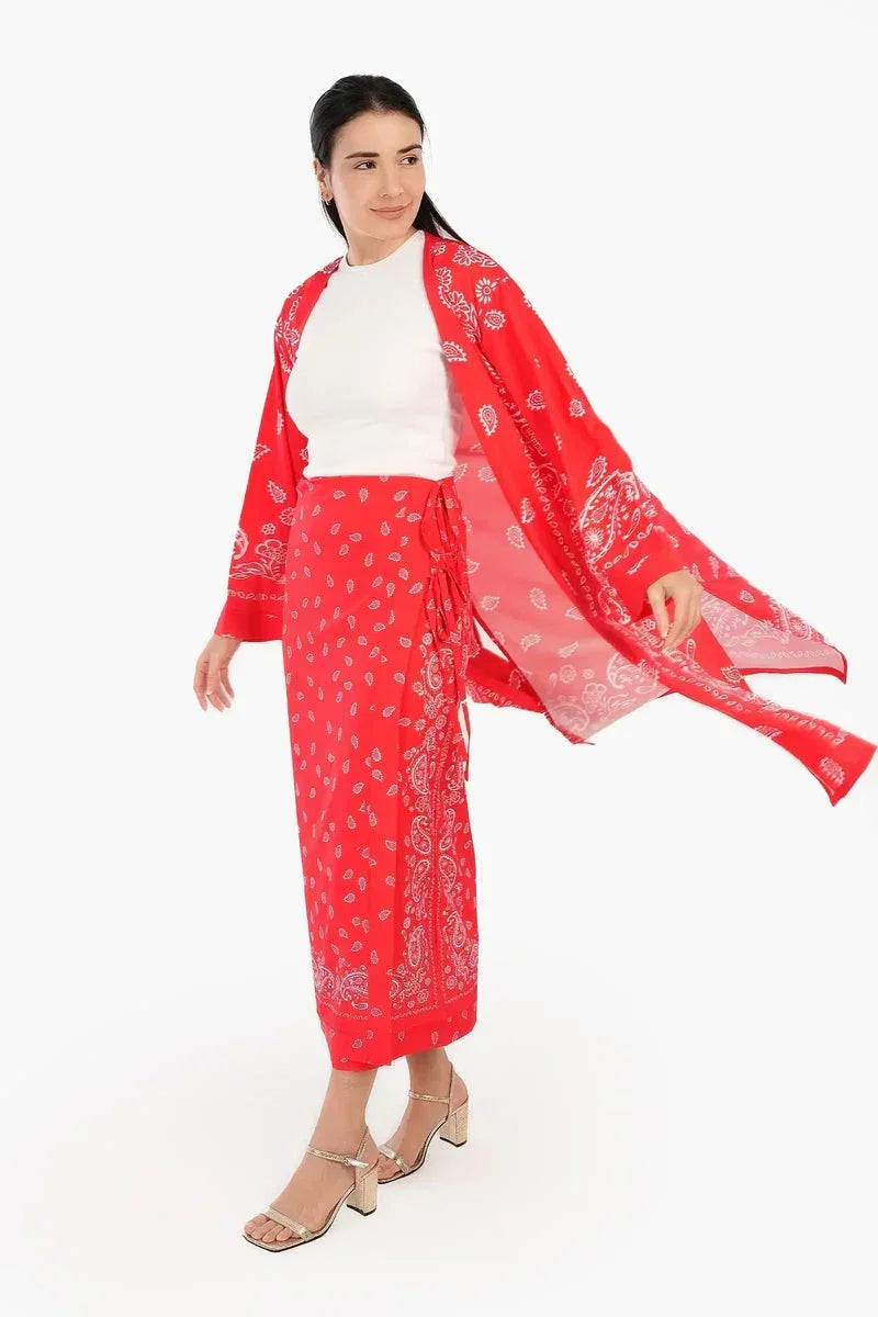Printed Red Wrap Skirt - Carina 5