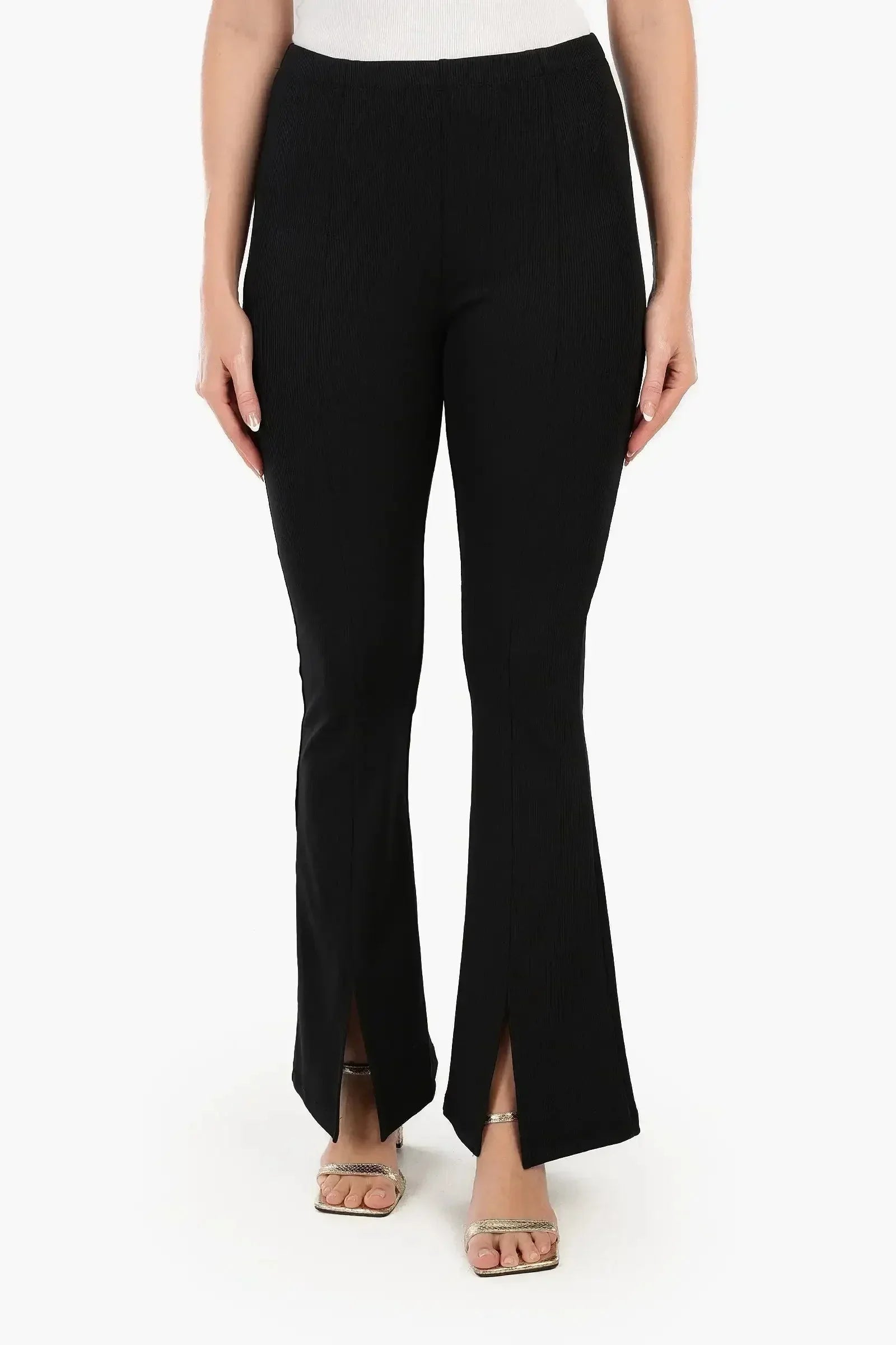 Carina - Black Ribbed Flare Pants 2