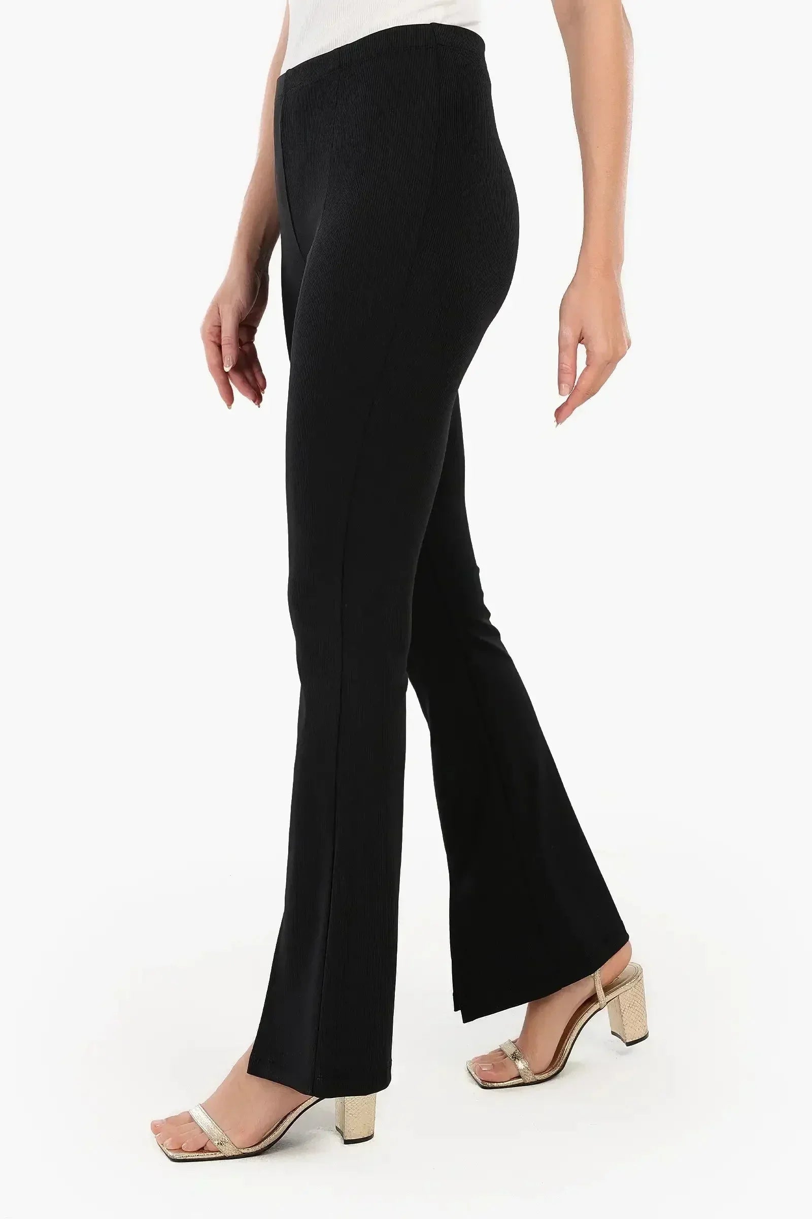 Carina - Black Ribbed Flare Pants 1