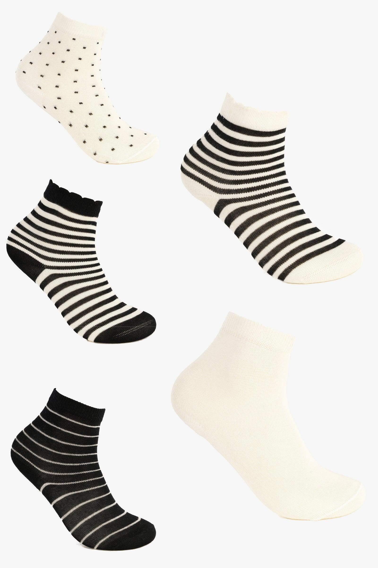 Carina - Girly Striped & Dotted Socks - 5 Pairs 1