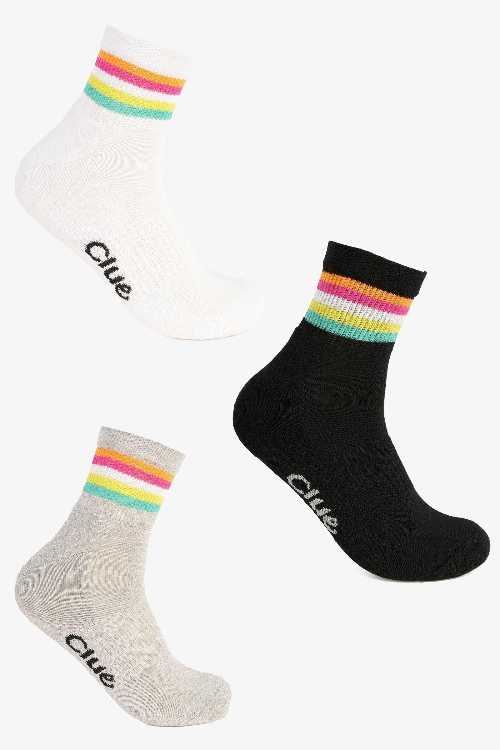 Clue - Striped Quarter Length Socks - 3 Pairs 1