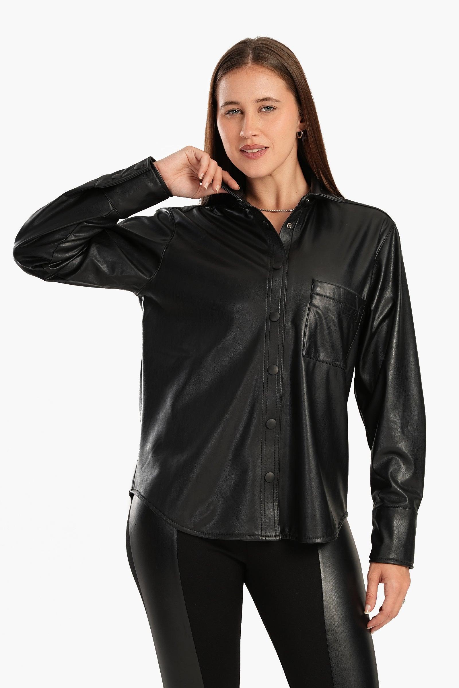 Clue - Leather Shirt with Snap Closure 6