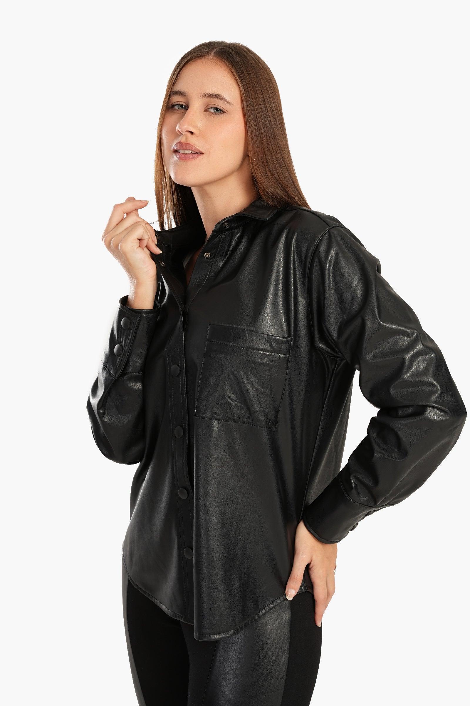 Clue - Leather Shirt with Snap Closure 7