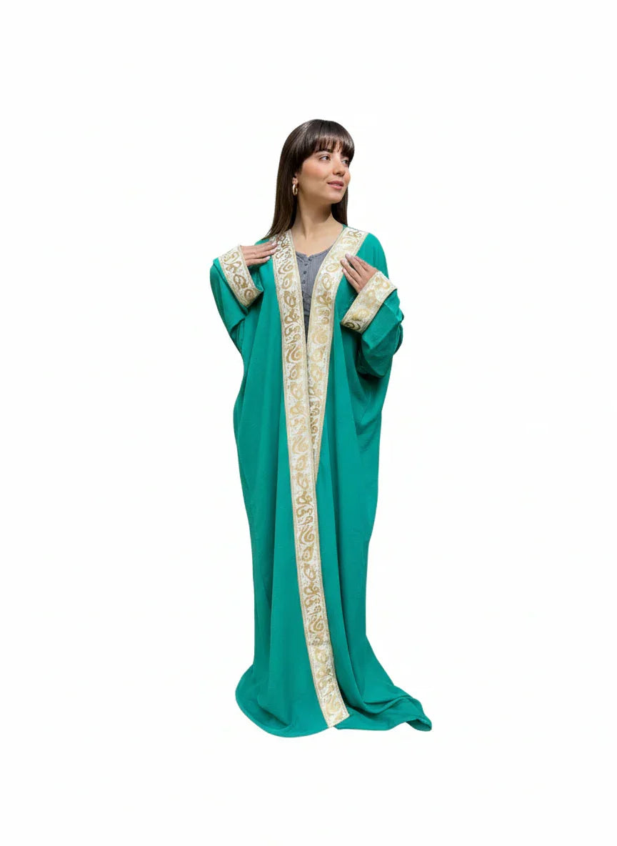 Urbantique - Green Kaftan with Gold Arabic Letters 1