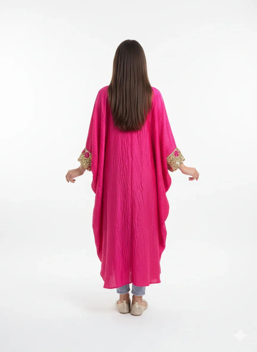 Urbantique - Fuchsia Kaftan Embroidered with Gold 3