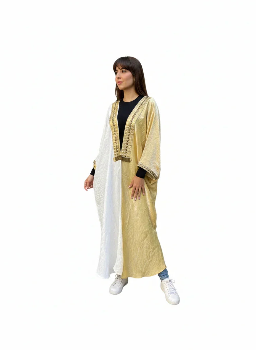 Urbantique - White*Gold Kaftan Embroidered with Gold 1