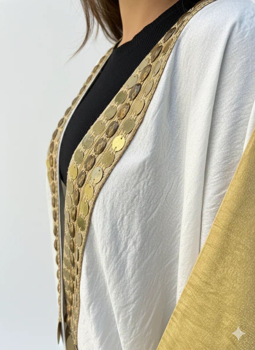 Urbantique - White*Gold Kaftan Embroidered with Gold 2