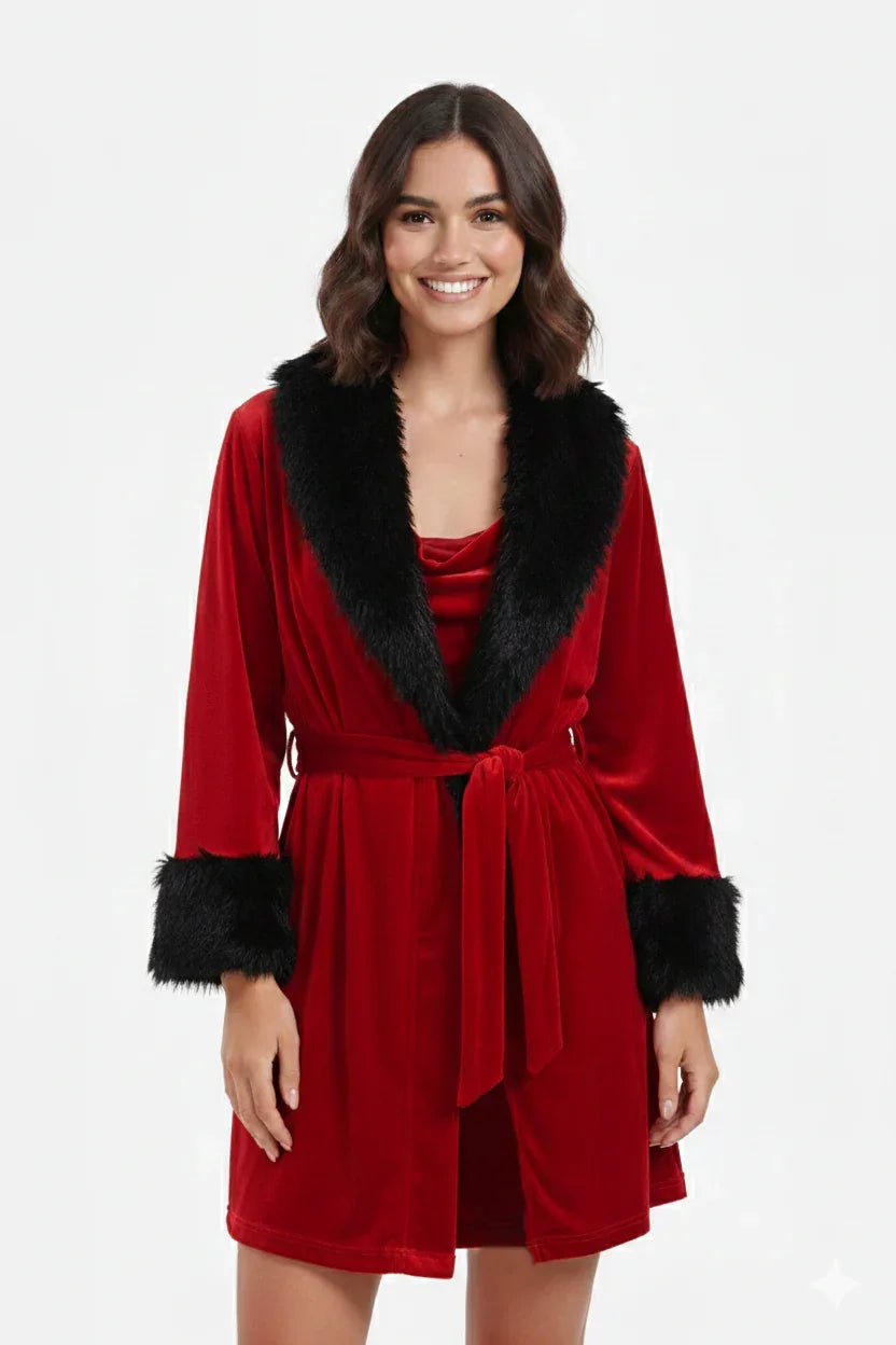 Carina - Velvet Robe with Fur Trim 7