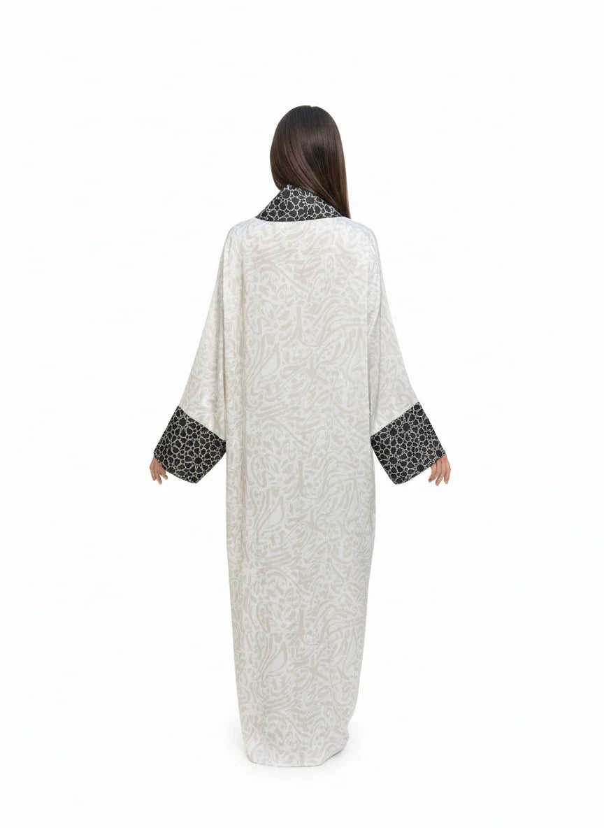 Urbantique - Beige Kaftan with Black Print 3