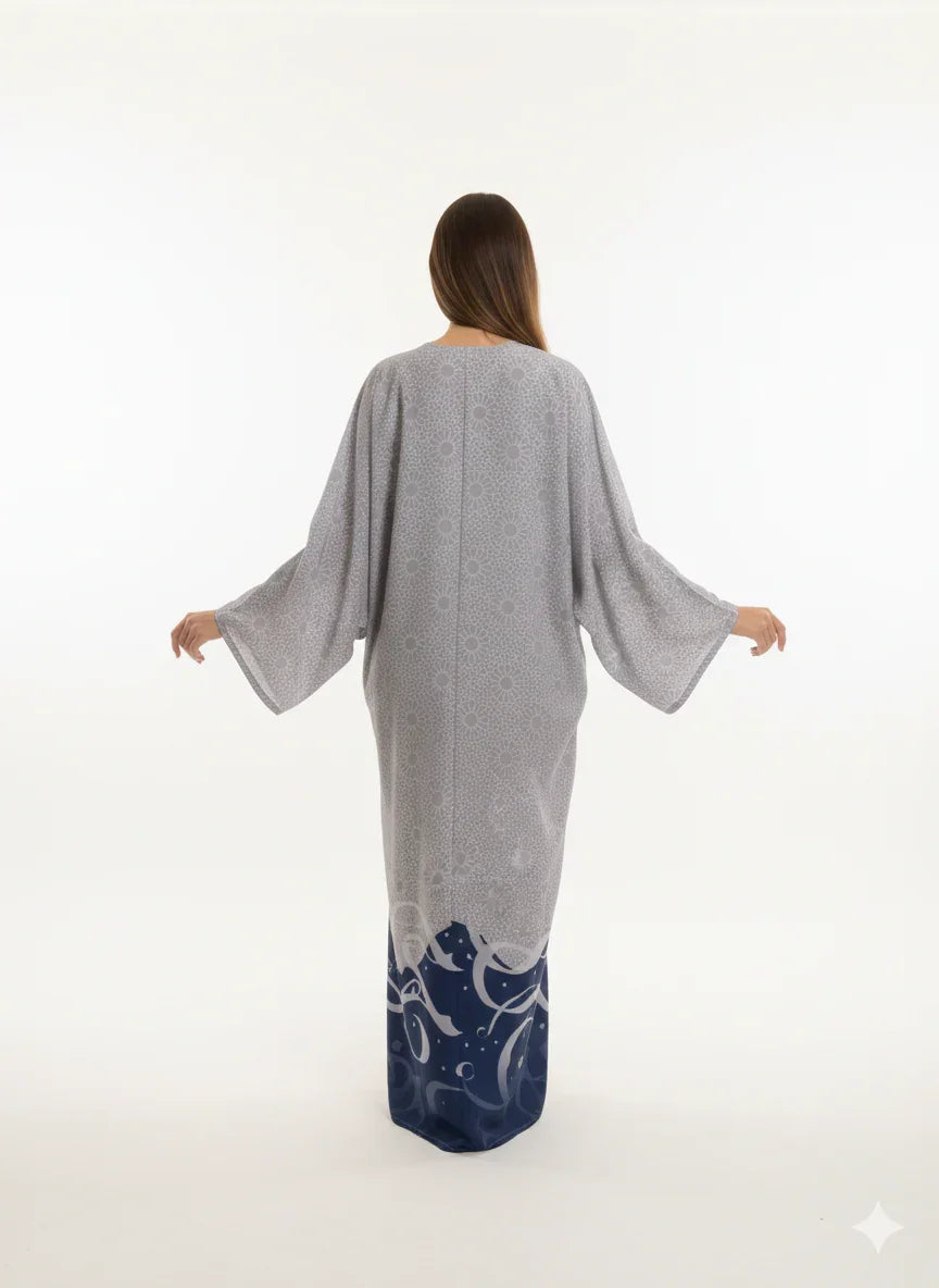 Urbantique - Satin Kaftan with Blue Letters 2