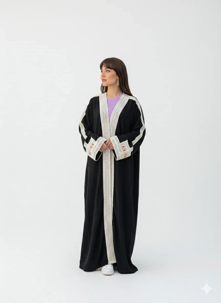 Urbantique - Black Kaftan Embroidered in Beige 1