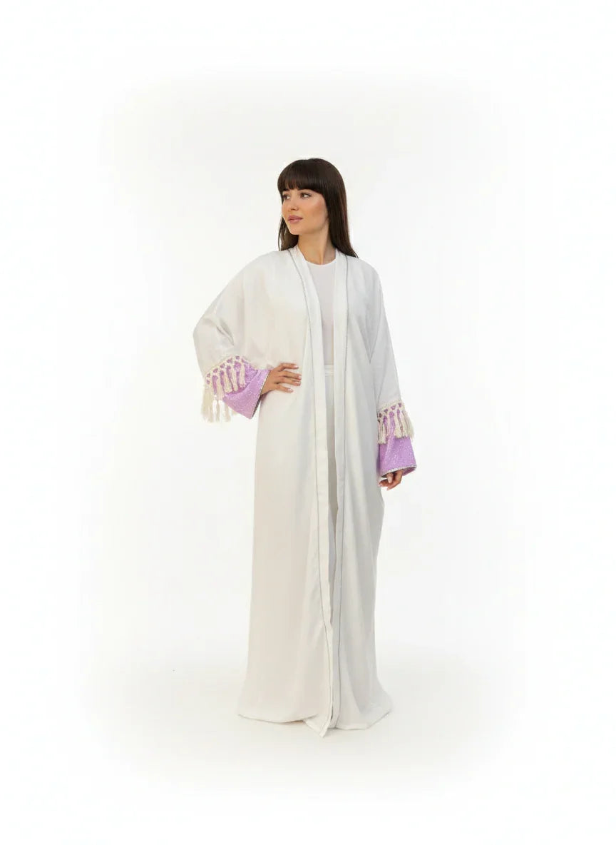 Urbantique - White Linen Kaftan with Tassel Sleeves 1