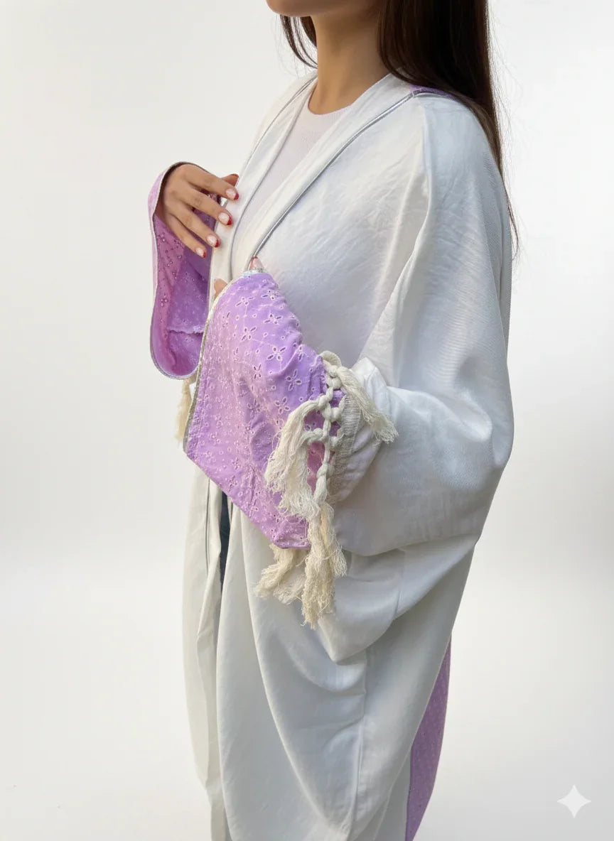 Urbantique - White Linen Kaftan with Tassel Sleeves 2
