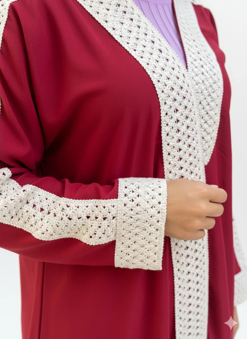 Urbantique - Burgundy Kaftan Embroidered in Beige 2
