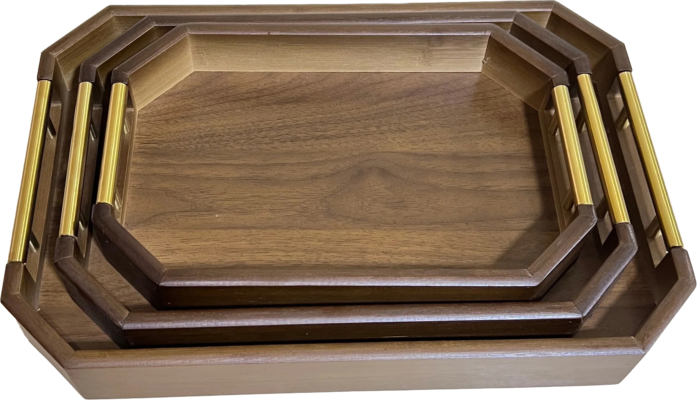 Urbantique - Hexagonal Wooden Serving Tray with Gold Metal Handles 1