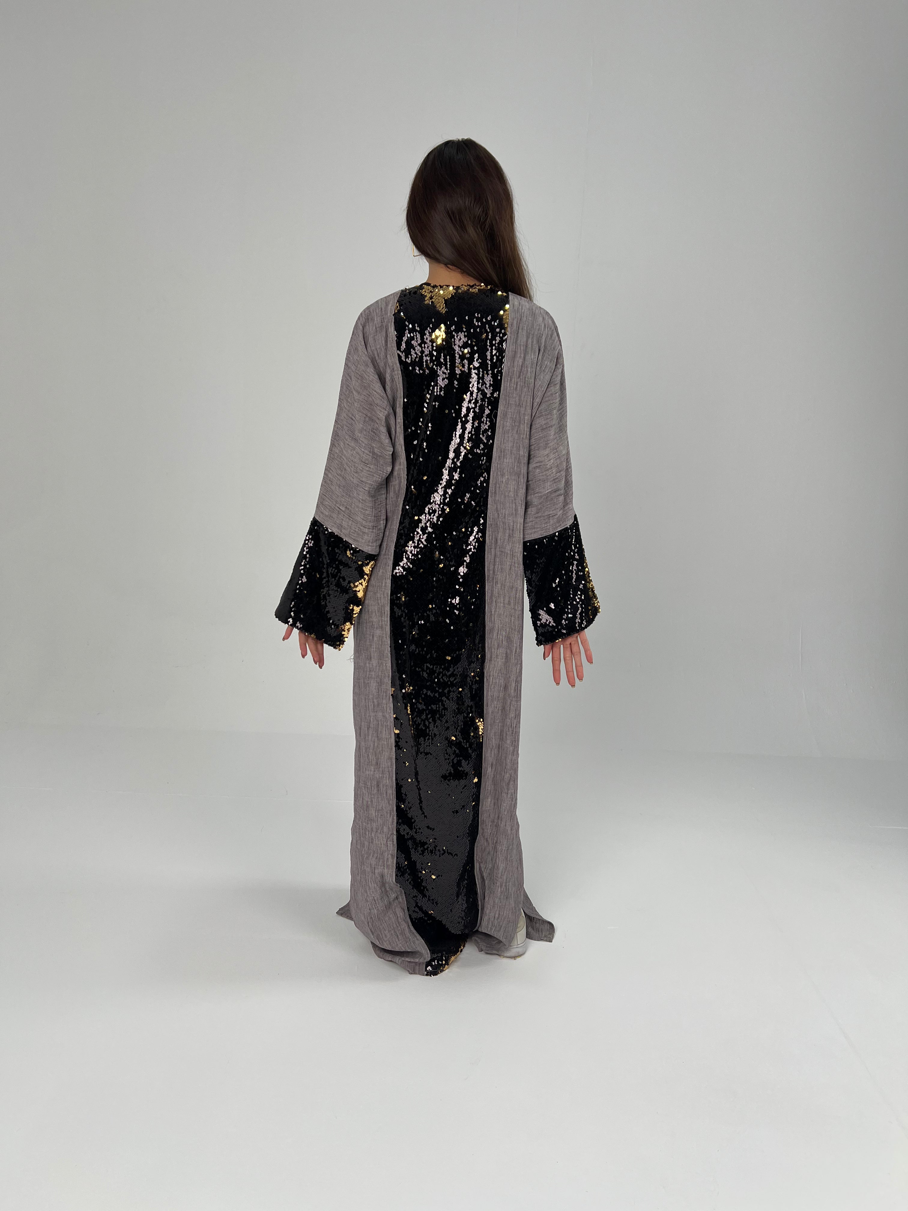 Urbantique - Gray Moroccan Kaftan Embroidered with Sequins 3