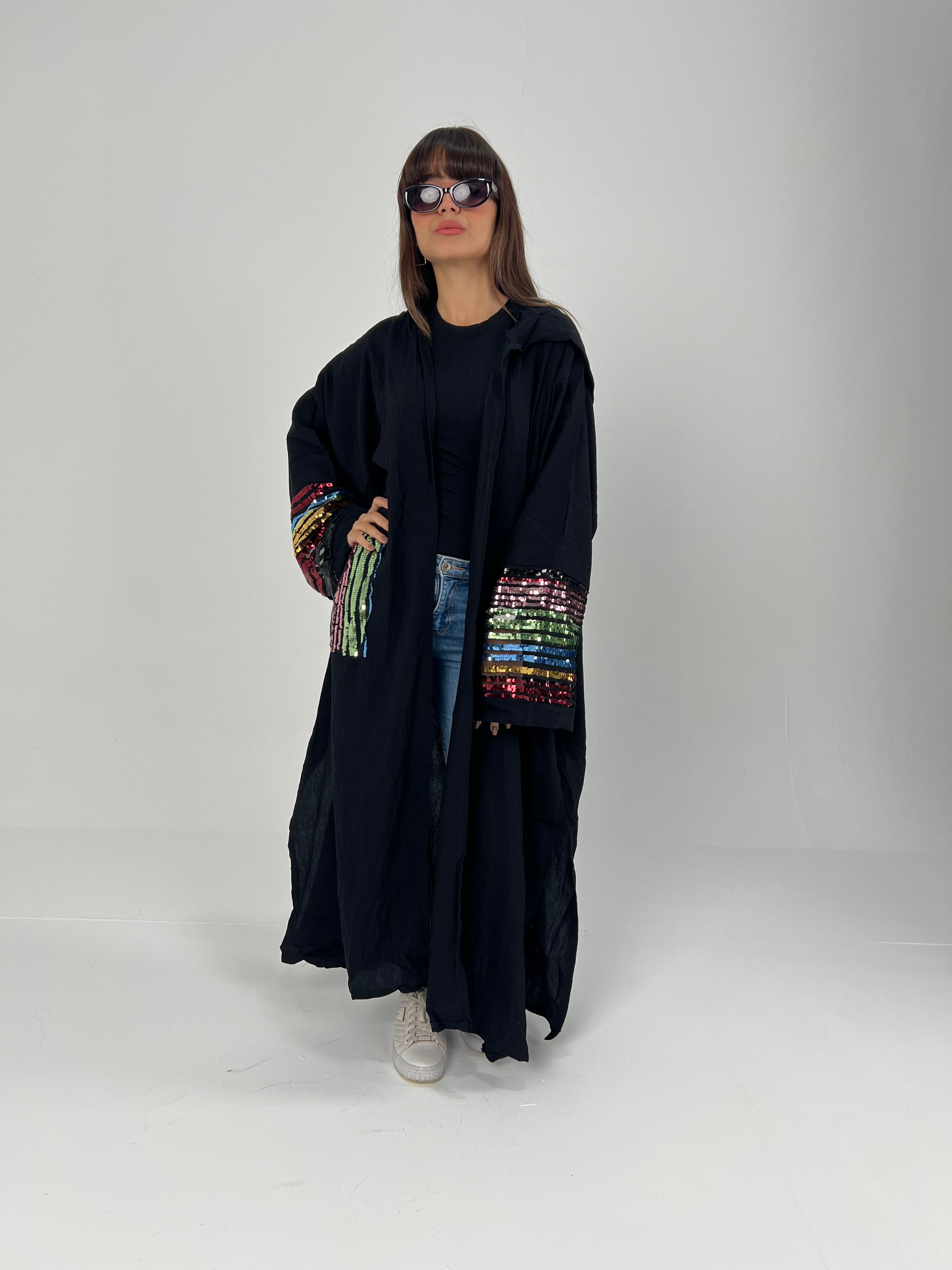 Urbantique - Black Moroccan Kaftan Embroidered with Sequins 1