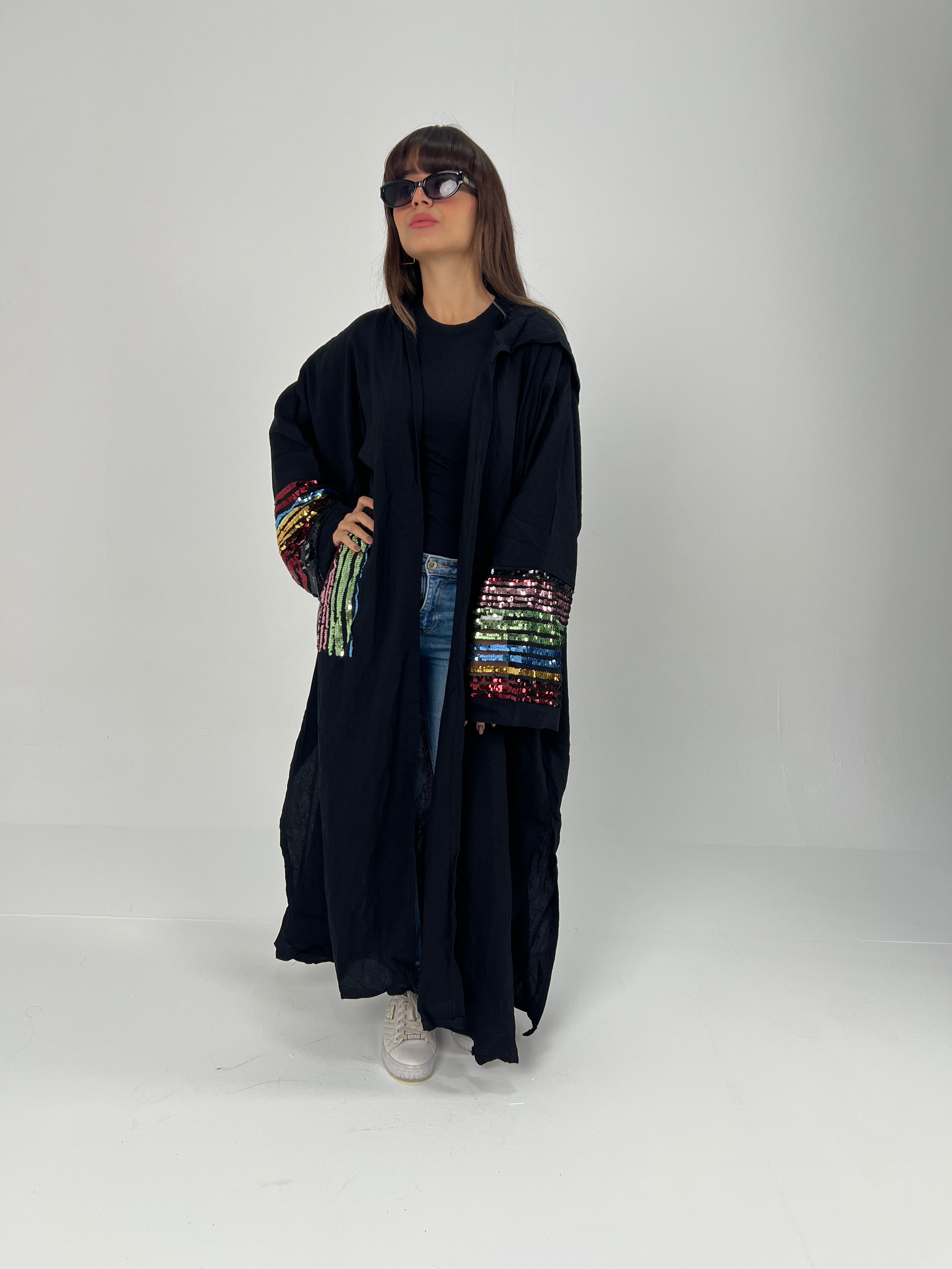 Urbantique - Black Moroccan Kaftan Embroidered with Sequins 2