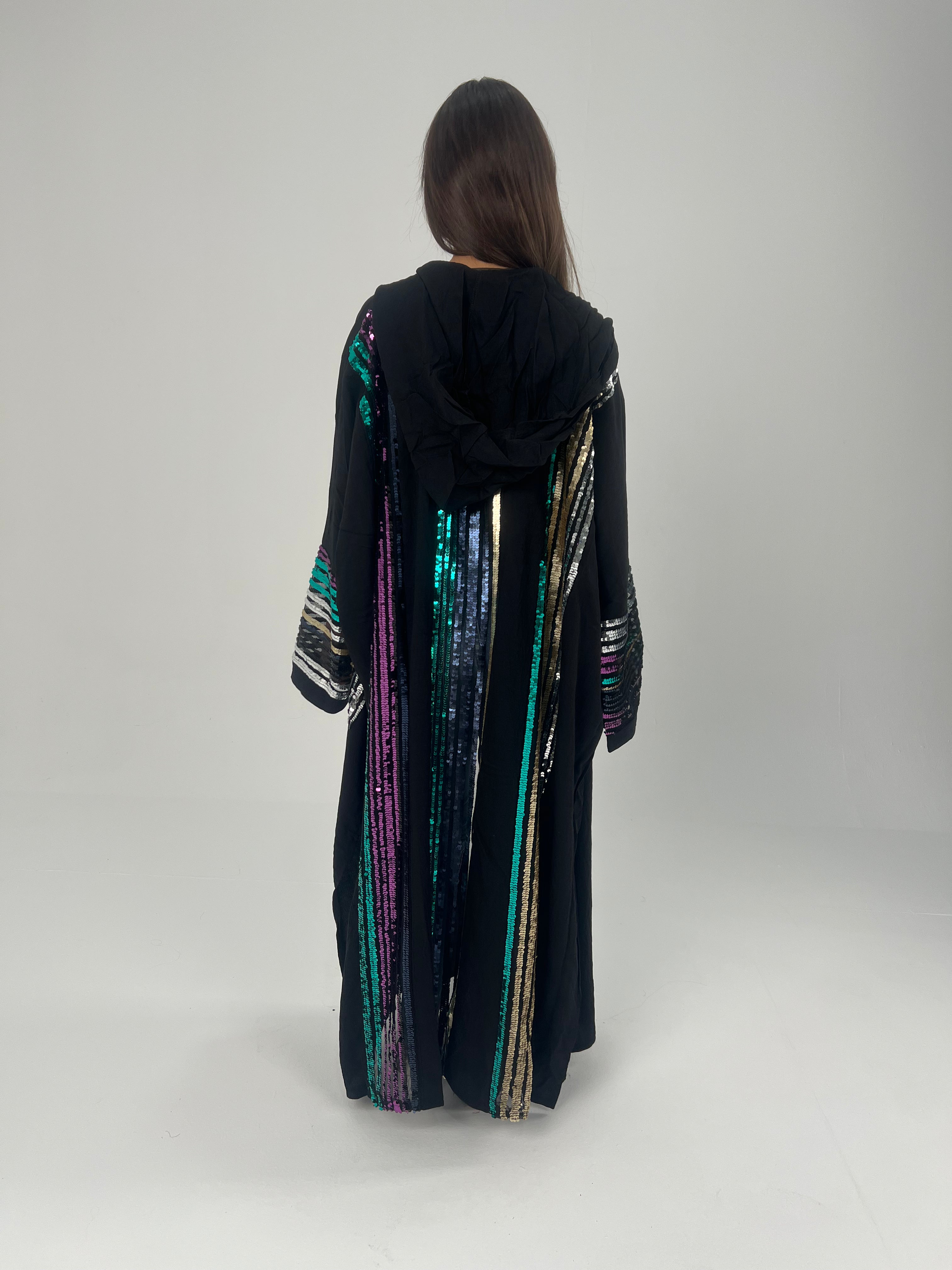 Urbantique - Black Moroccan Kaftan Embroidered with Gold*Silver Sequins 5