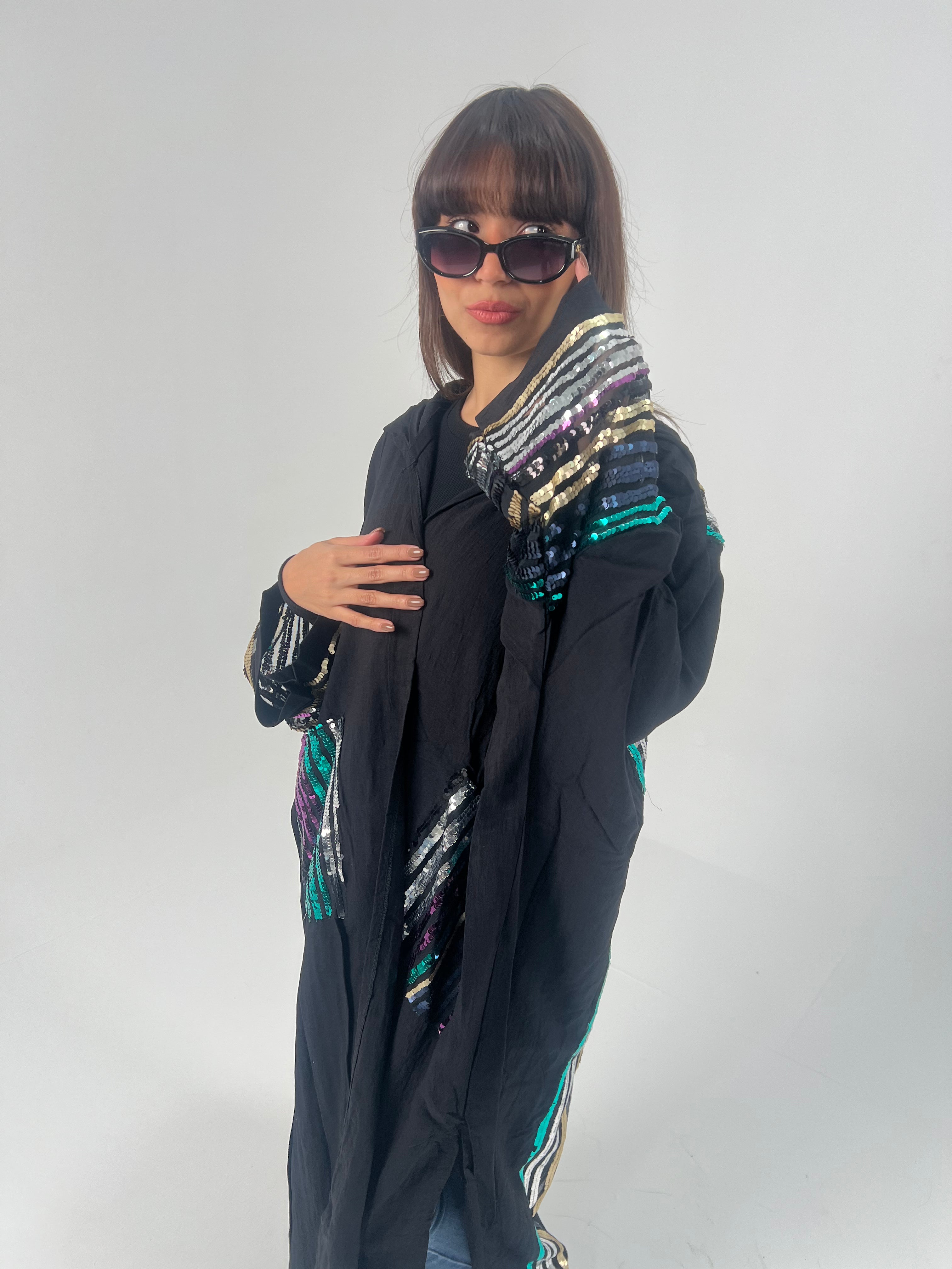 Urbantique - Black Moroccan Kaftan Embroidered with Gold*Silver Sequins 7