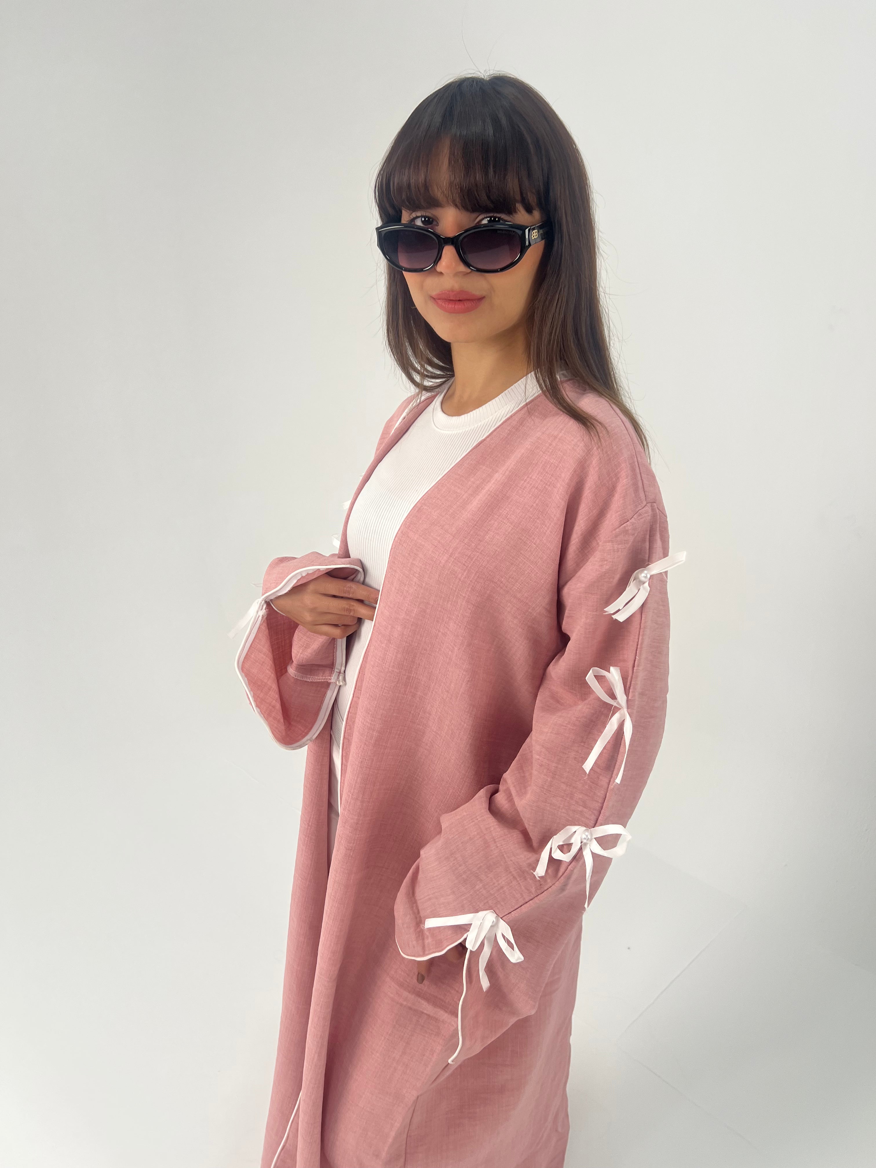 Urbantique - Pink Kaftan with Bows on the Sleeves 4