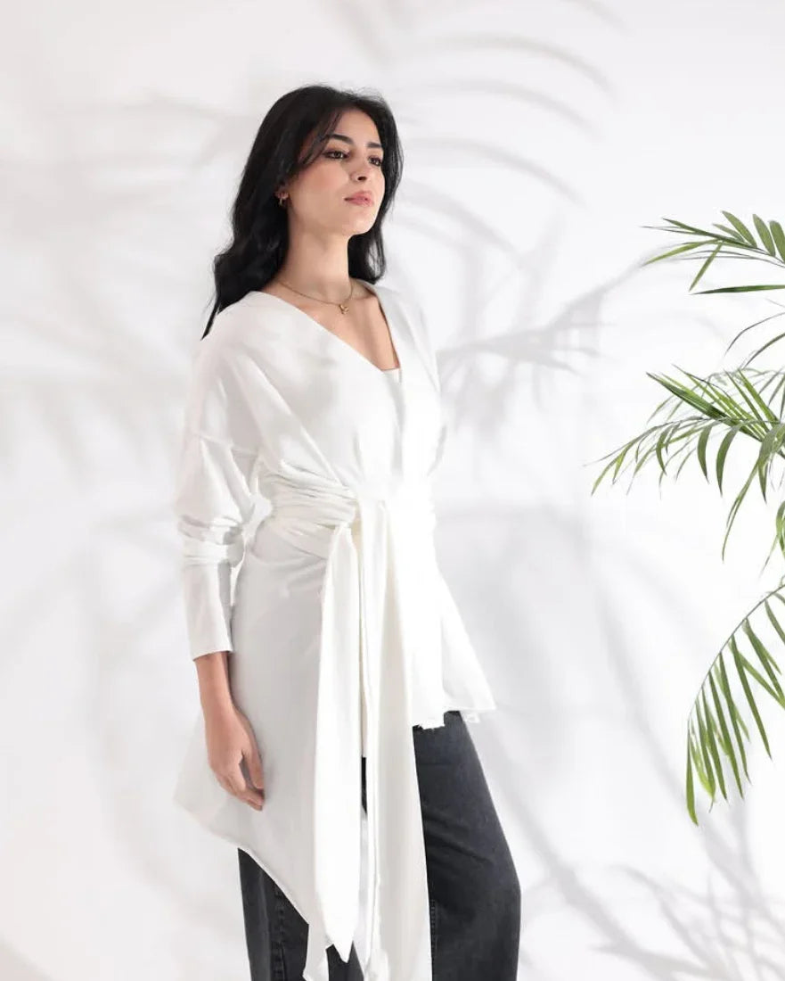 A_Squared_Y - White wrapped T-shirt 3