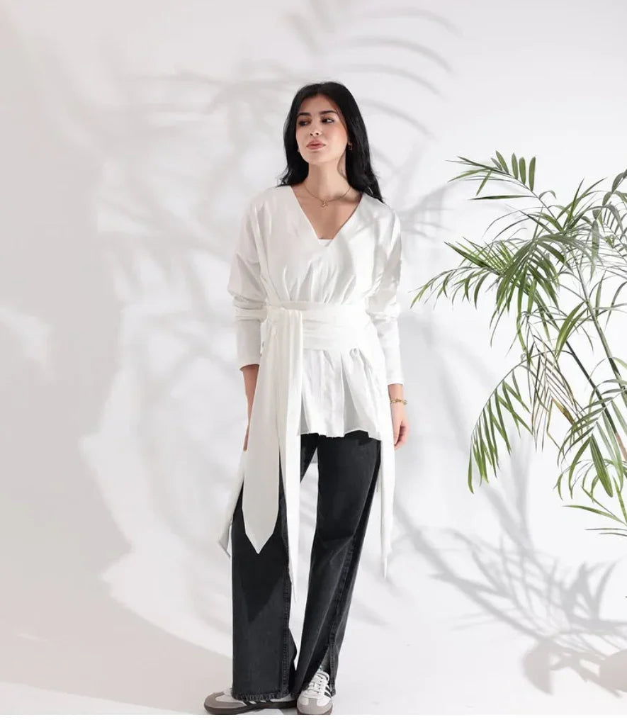 A_Squared_Y - White wrapped T-shirt 1