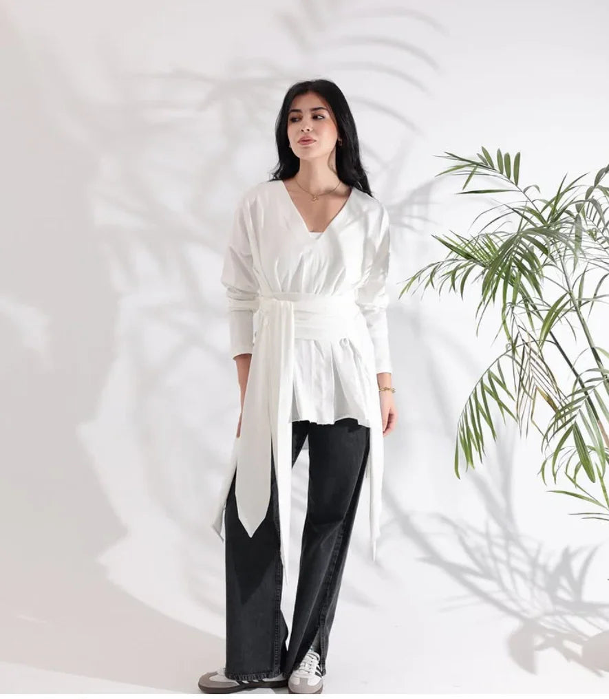 A_Squared_Y - White wrapped T-shirt 1