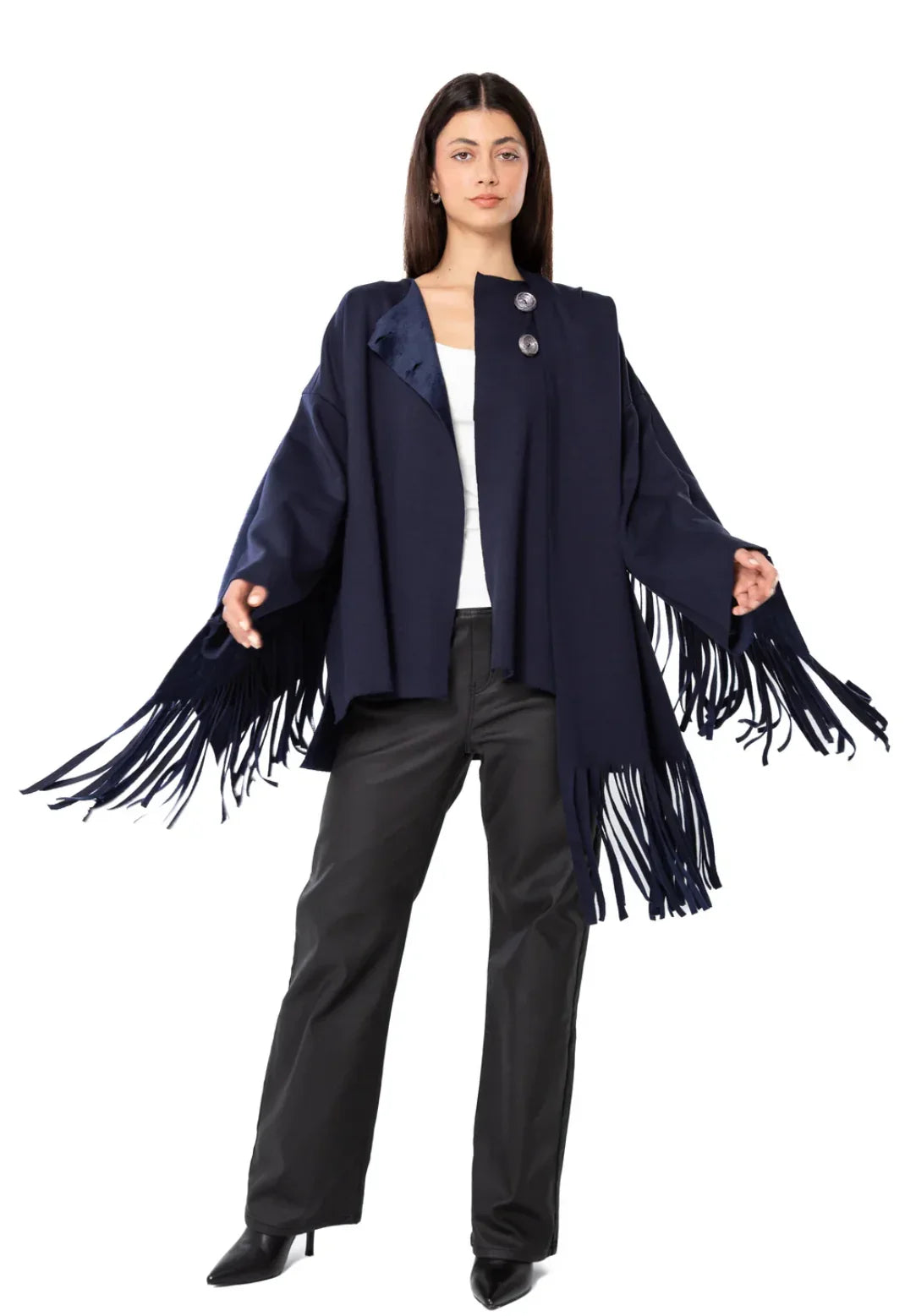 A_Squared_Y - Navy blue fringed cardigan 1
